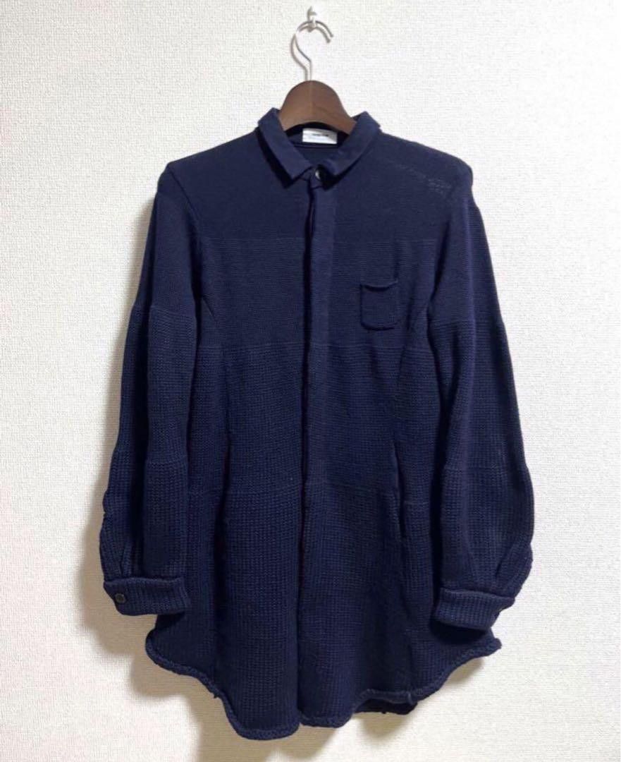 Image of Undercover Aw11 "mirror" Wool Knit Shirt in Navy, Men's (Size Small)