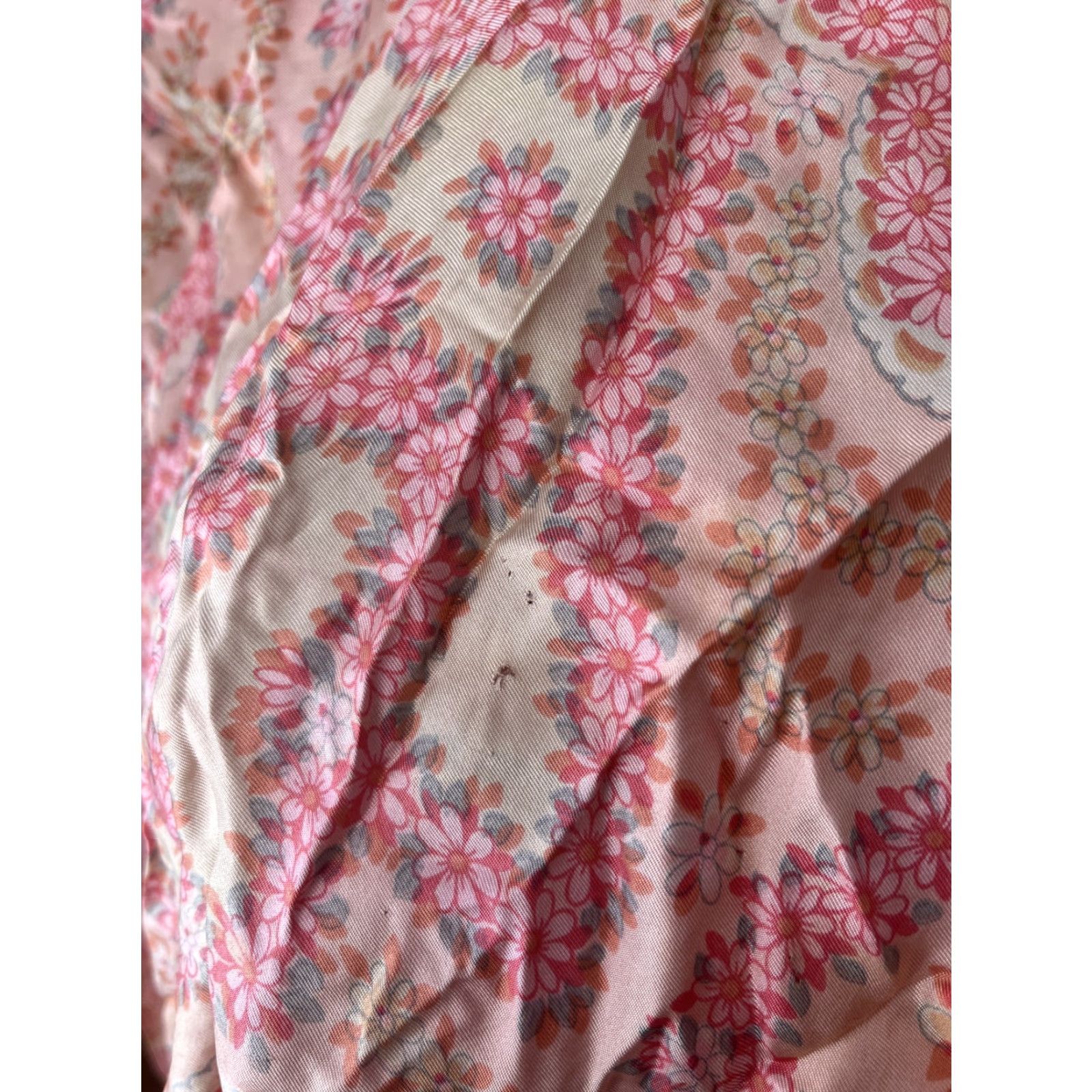 Vintage VINTAGE Clifford Bond Silk Floral Scarf Pink Orange Scarf Womens Square Silk Floral Daisy Multifunctional Satin Handmade France Size ONE SIZE - 3 Thumbnail