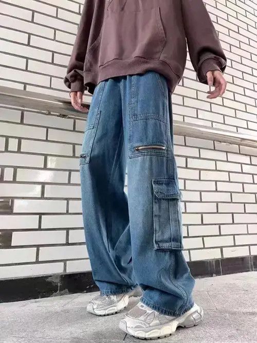 Jean Vintage Street Hip Hop Punk Large Pocket Workwear Jeans Size US 34 / EU 50 - 6 Thumbnail
