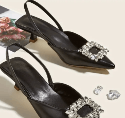 Other Chic Pointed-Toe Slingback Heels with Crystal Accents Size US 10 / IT 40 - 1 Thumbnail