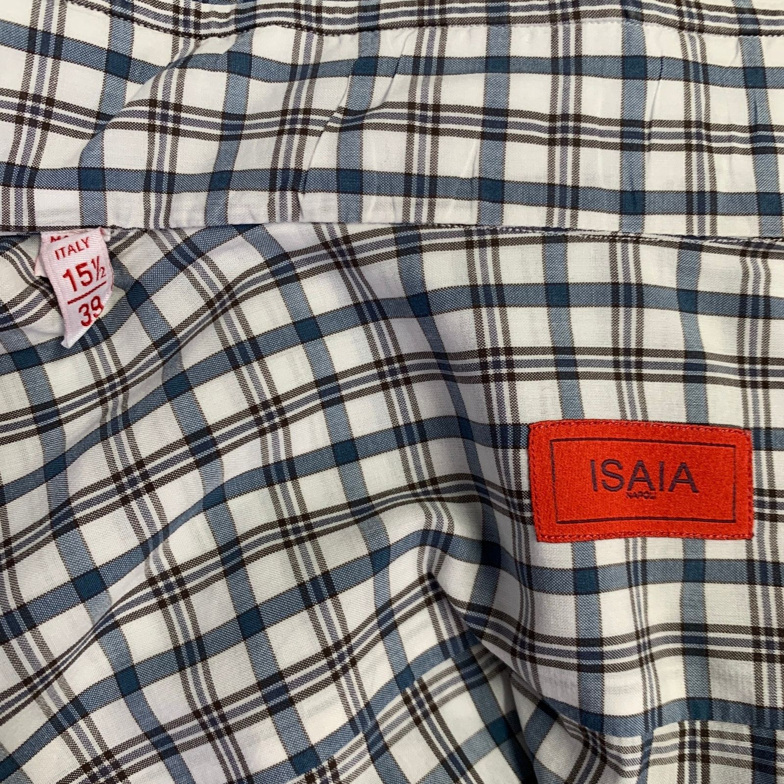 Isaia White Green Plaid Cotton Spread Collar Long Sleeve Shirt Size US M / EU 48-50 / 2 - 5 Thumbnail