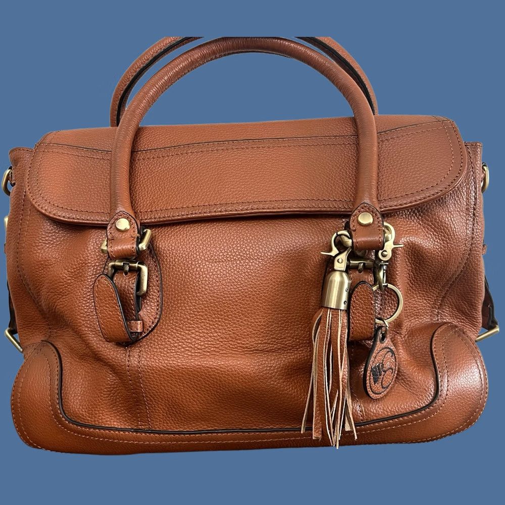 Vintage Concealed Carrie Leather Satchel, Large Tote - Cognac Aged Brown Size ONE SIZE - 1 Thumbnail