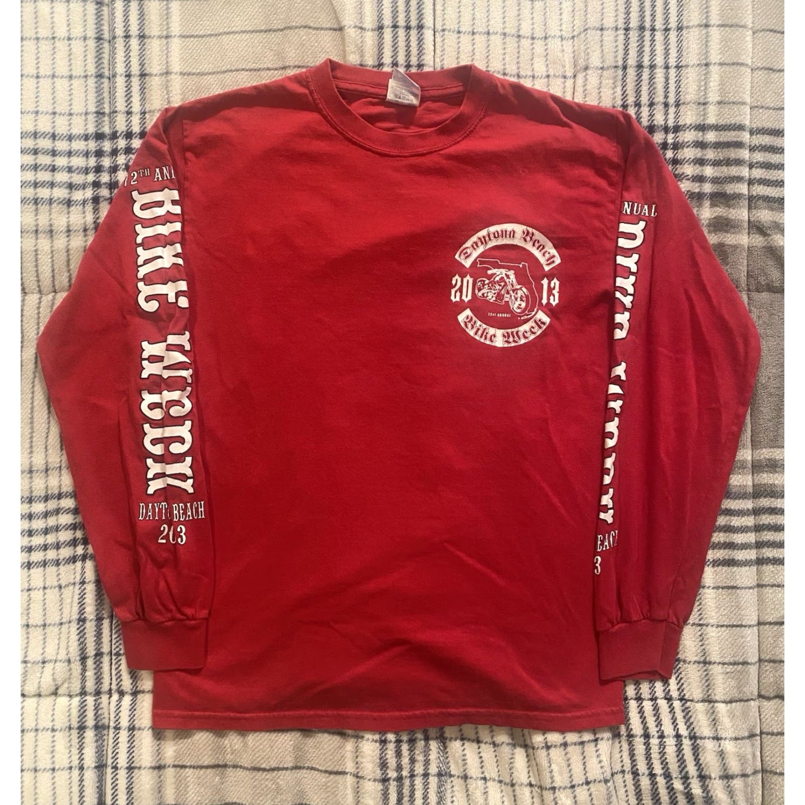 Gildan Daytona Bike Week 2013 Motorcycle Long Sleeve T Shirt Double Sided Red Men Small Size US S / EU 44-46 / 1 - 2 Thumbnail