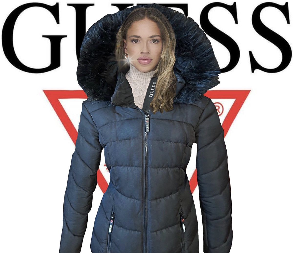 Guess Women’s GUESS Faux Fur Trim Hooded Puffer Jacket Size M / US 6-8 / IT 42-44 - 1 Thumbnail