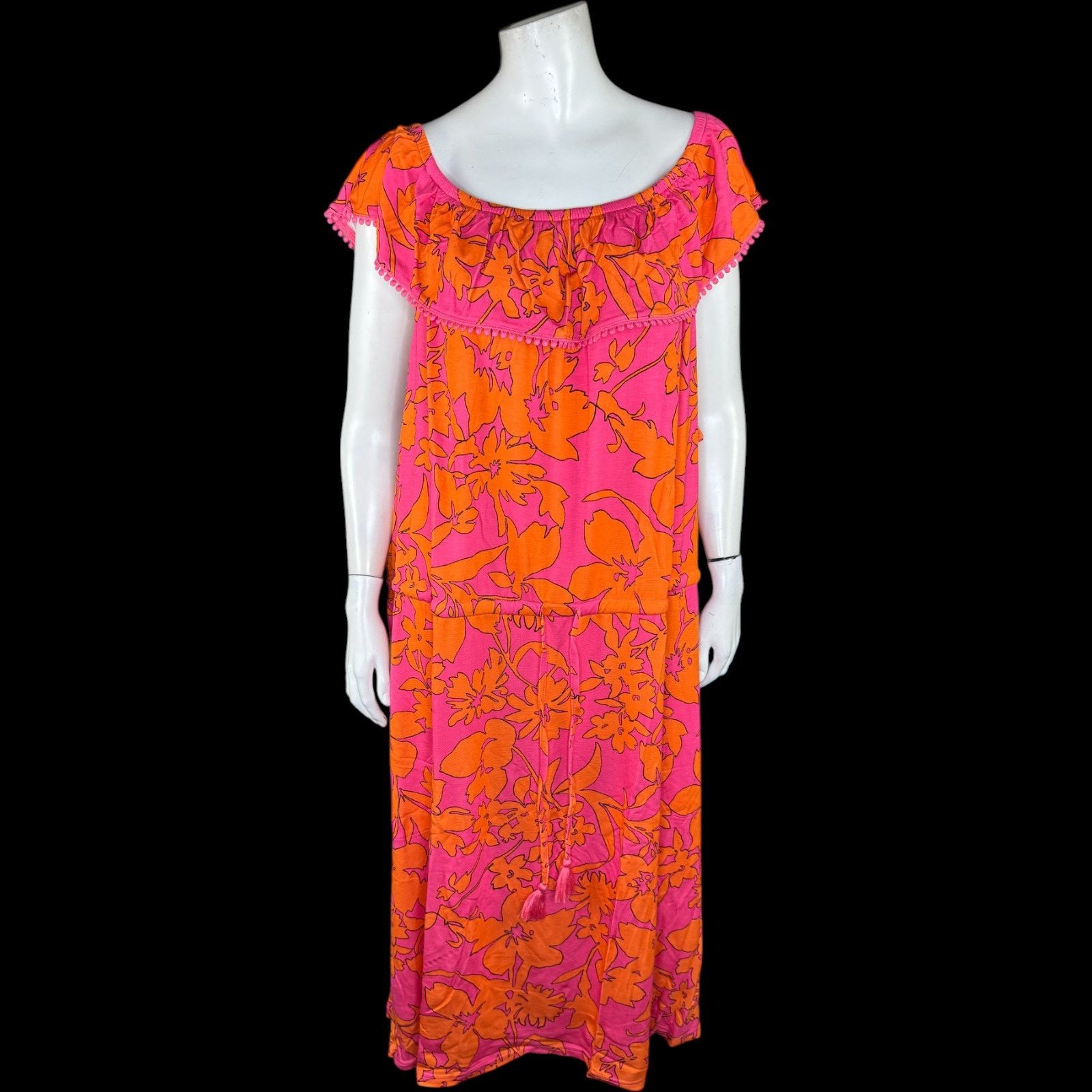 Isaac Mizrahi Isaac Mizrahi Live! Printed Off the Shoulder Dress Pink 2X Size XXL / US 16-18 / IT 52-54 - 1 Thumbnail