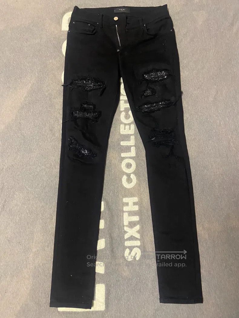 Amiri Amiri Black diamond sequin denim jeans Size US 30 / EU 46 - 1 Thumbnail