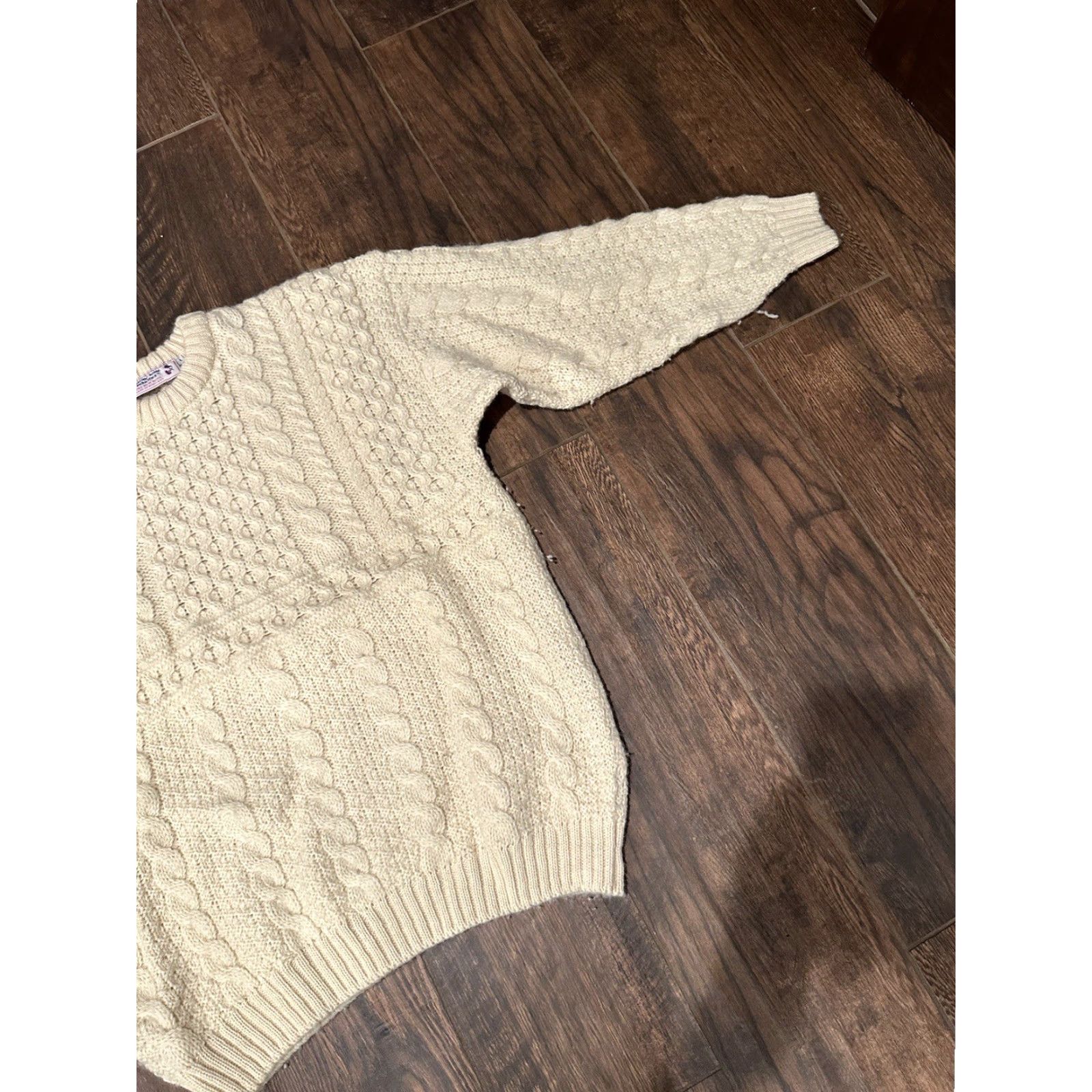 Industrie Highland Home Industries Sweater Large 100% Wool Fisherman Ivory Scotland Crew Neck Cable-Knit Long Sleeve Women Pullover Size L / US 10 / IT 46 - 2 Thumbnail