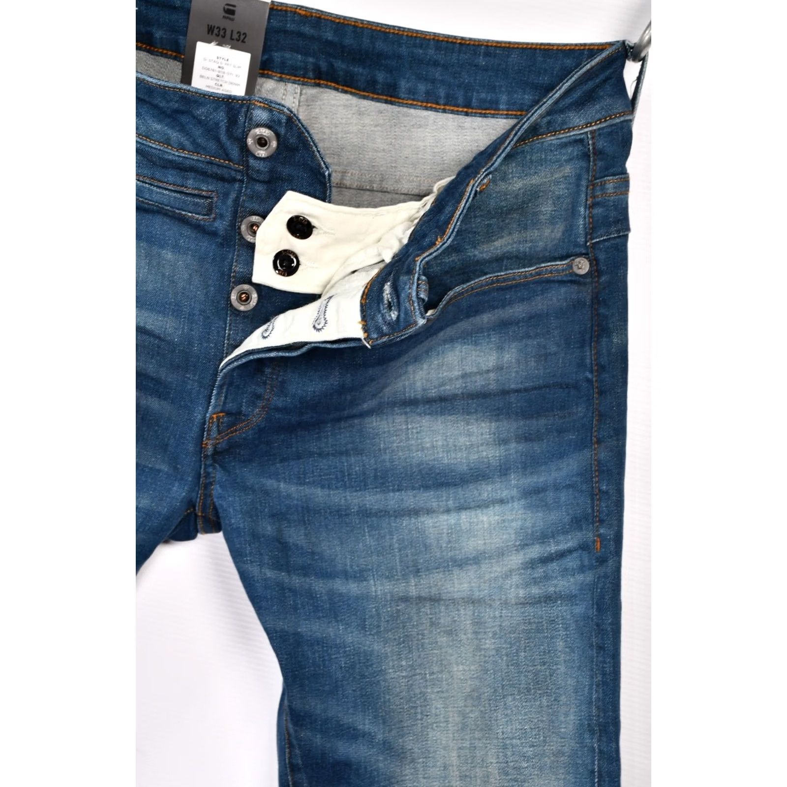 G-Star G-Star D-STAQ 5-PKT SLIM BELN STRETCH DENIM Jeans Mens W33/L32 Blue 98%Cotton 2%Elastane Tight Skinny Regular Inseam 31.5in Size W33 L32 Medium Wash Size US 33 - 6 Thumbnail