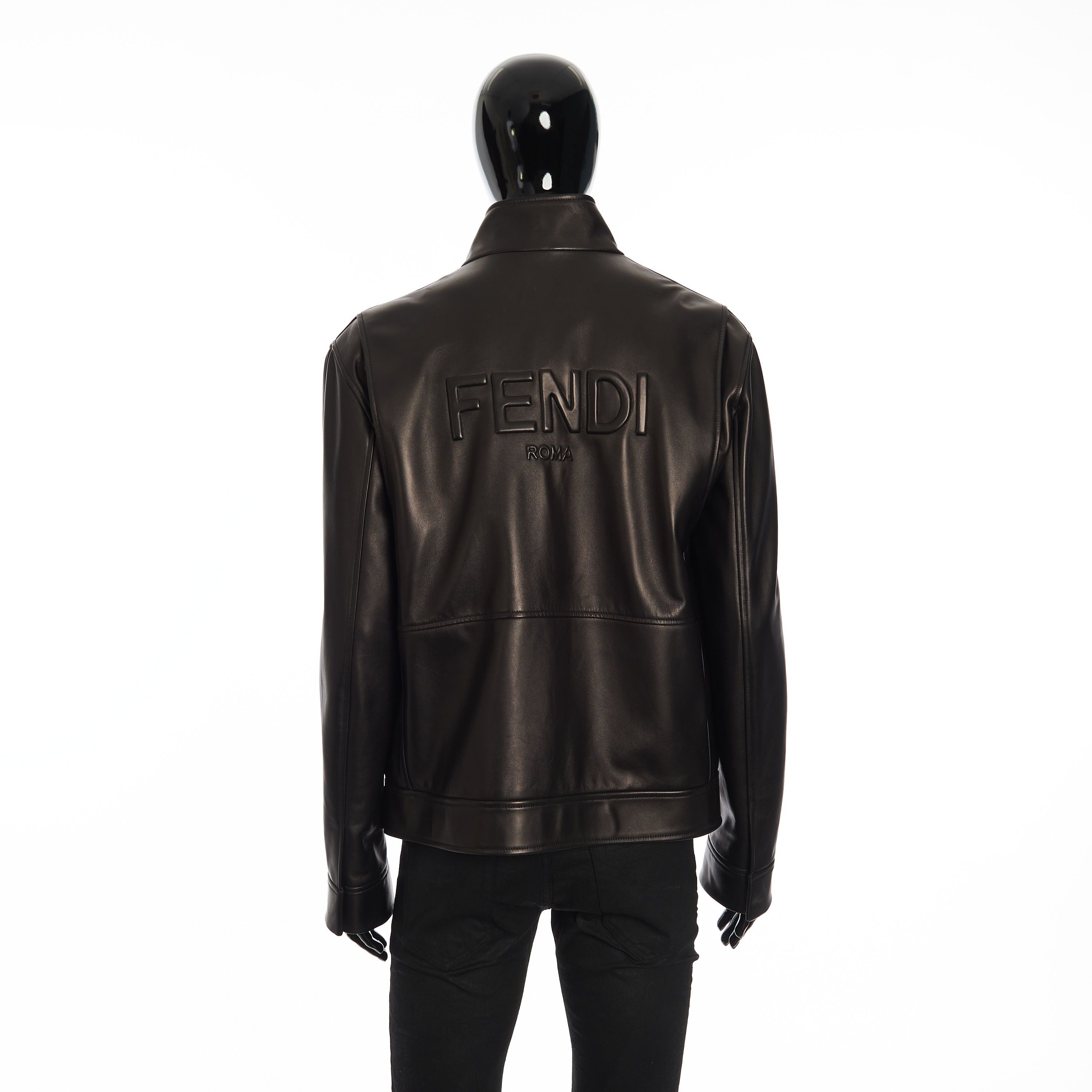 Fendi Biker Jacket In Black Leather With Embossed Fendi Roma Size US M / EU 48-50 / 2 - 6 Thumbnail