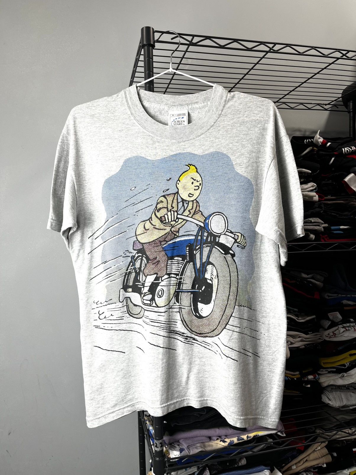 Vintage 1990’s Vintage Tin Tin Cartoon Ride Motorcycle T Shirt Size US S / EU 44-46 / 1 - 1 Thumbnail