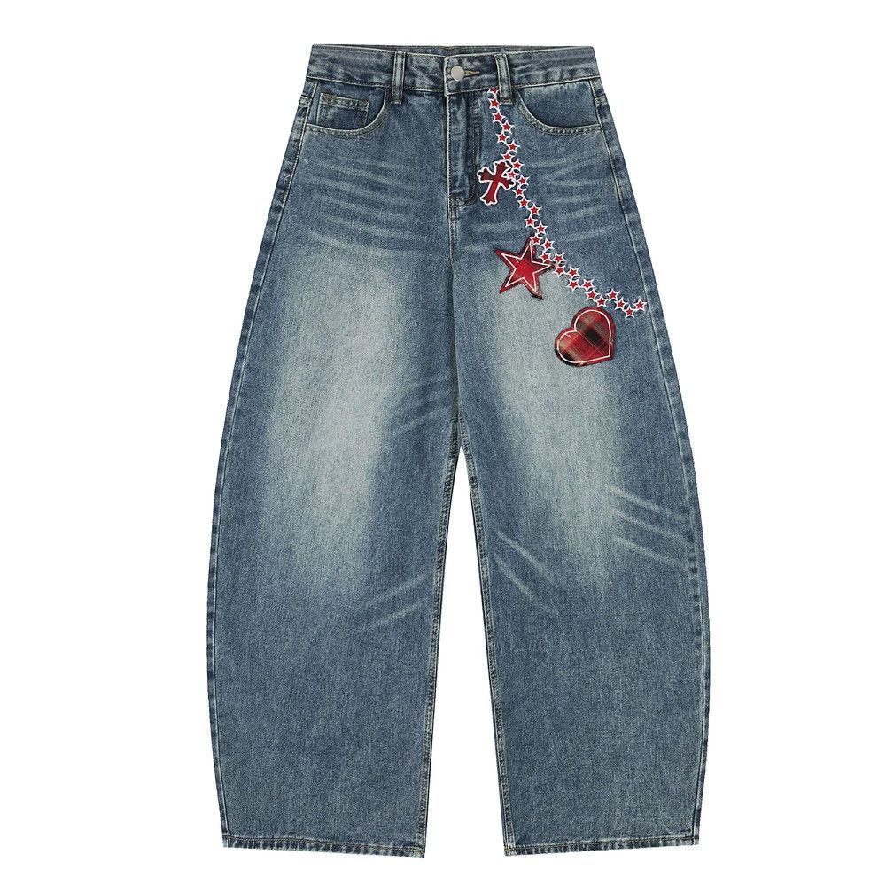 Jean Men's washed distressed patch embroidered scimitar jeans Size US 32 / EU 48 - 1 Thumbnail