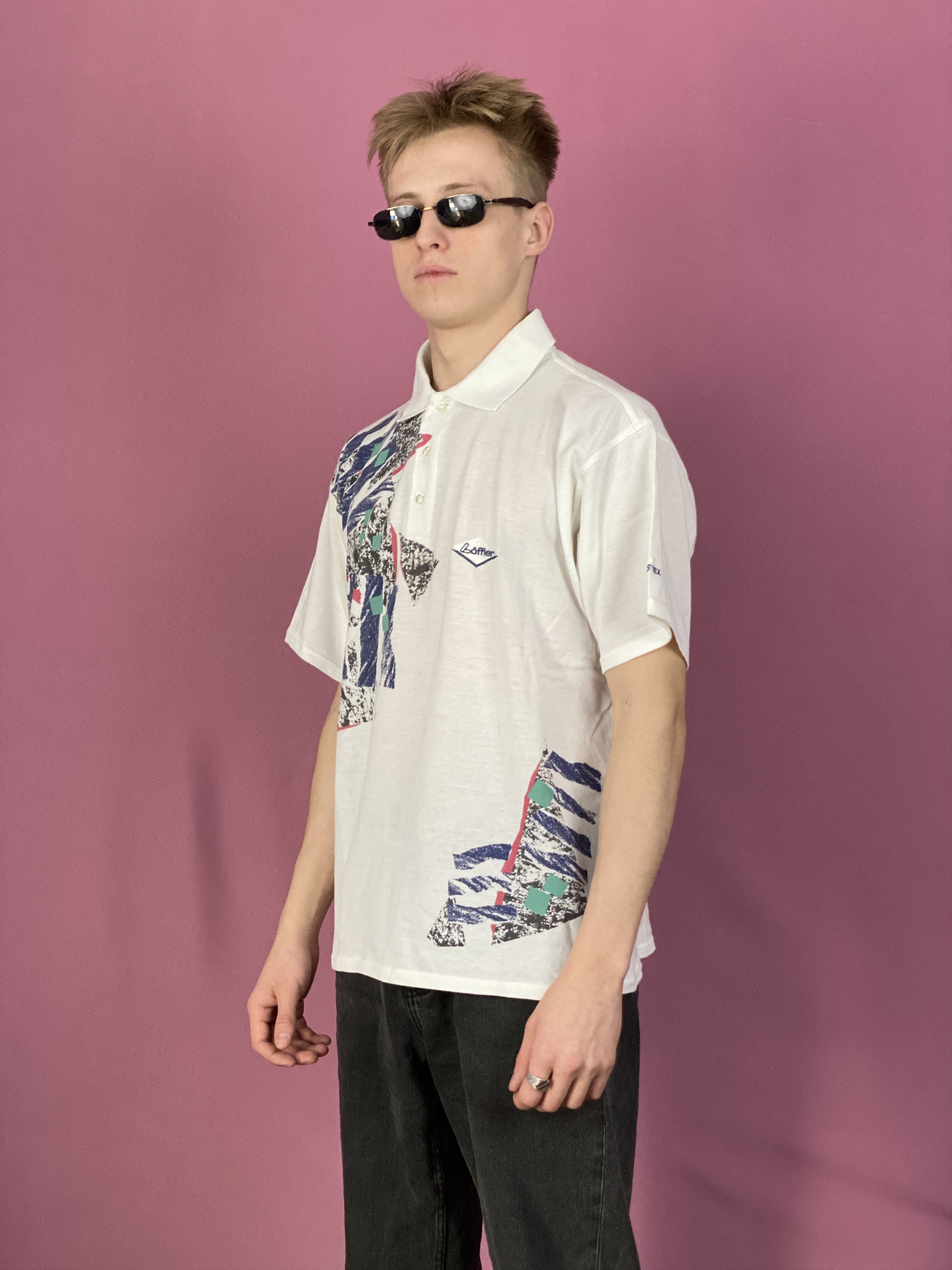 Vintage 90s Loffler Vintage Men's Abstract Print Polo Shirt - M Size US M / EU 48-50 / 2 - 2 Thumbnail