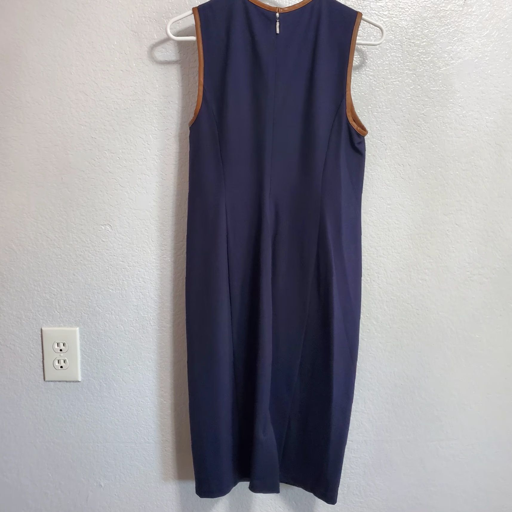Ralph Lauren Lauren Ralph Lauren Dress Women M Navy Sleeveless Leather Trim Old Money FLAW Size M / US 6-8 / IT 42-44 - 2 Thumbnail