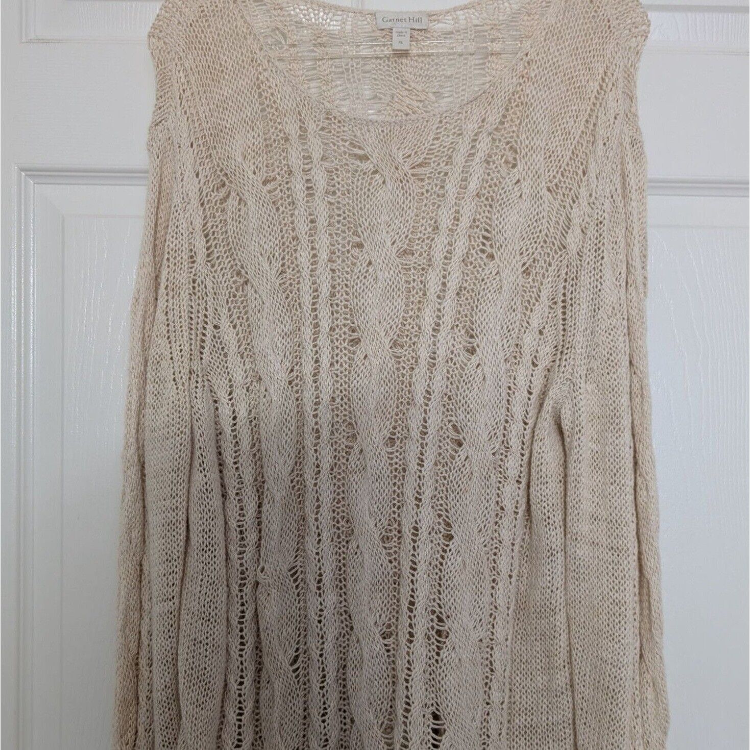 Designer Garnet Hill Cabled Pullover Womens Size XL Ecru Beige Linen Size US XL / EU 56 / 4 - 2 Thumbnail