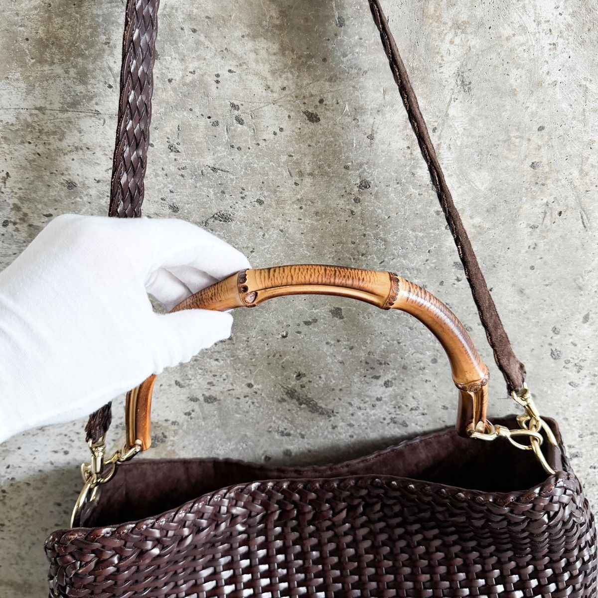 Gucci Gucci Tom Ford Era Woven Leather Bamboo Messenger Tote Bag Size ONE SIZE - 2 Thumbnail