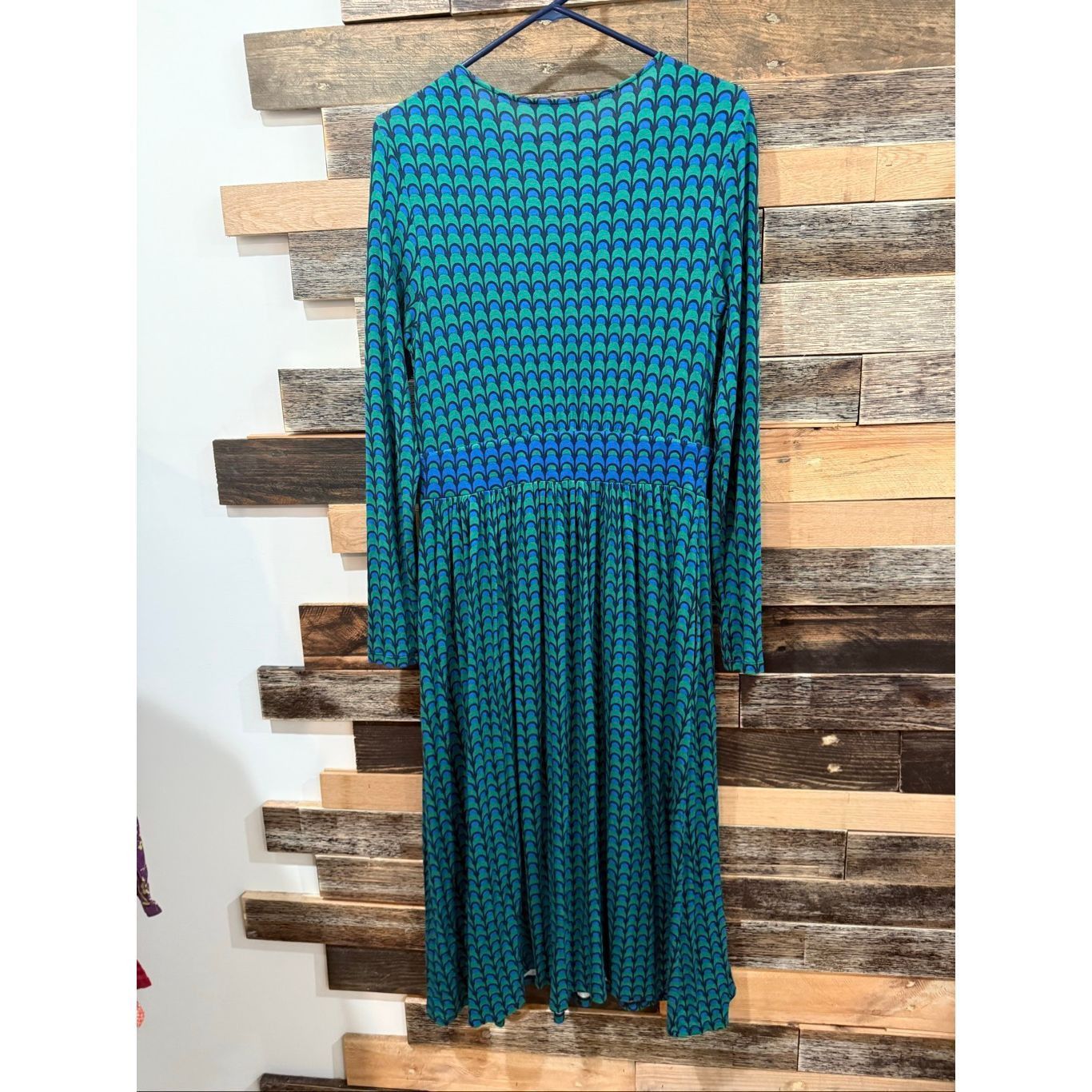 Boden Boden Thea Long Sleeve Midi Dress green blue navy geometric print size 8R Size M / US 6-8 / IT 42-44 - 3 Thumbnail