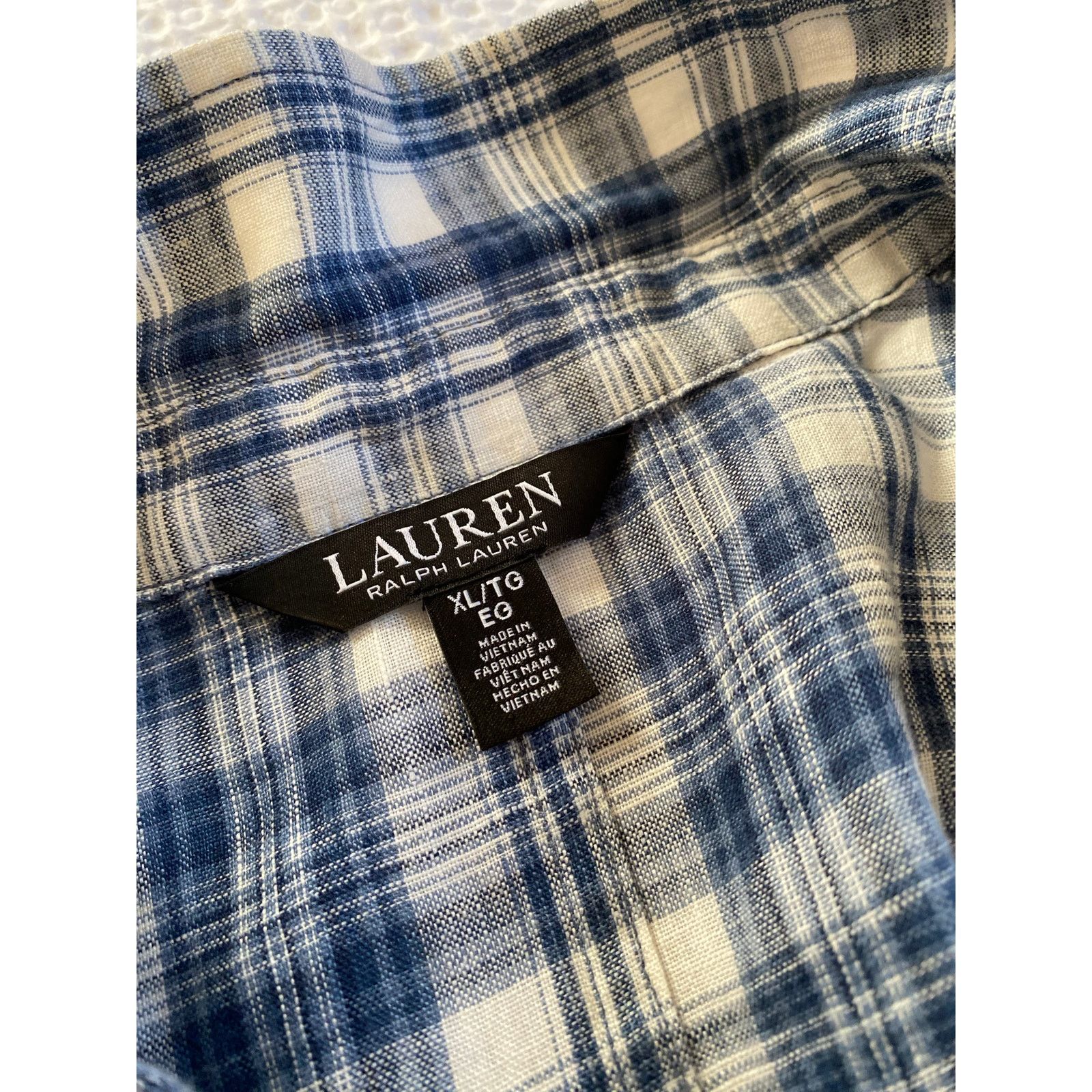 Lauren Ralph Lauren Lauren Ralph Lauren Plaid Linen Peplum Blouse in Blue XL Size XL / US 12-14 / IT 48-50 - 2 Thumbnail