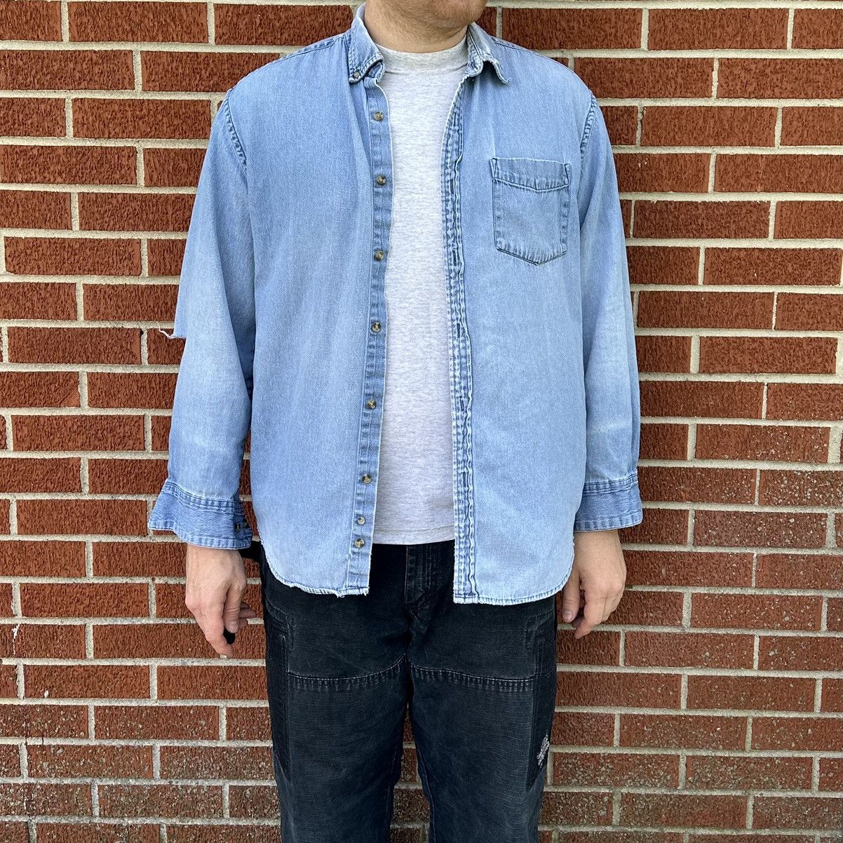 Puritan Vintage Puritan thrashed long sleeve denim button up shirt Size US L / EU 52-54 / 3 - 1 Thumbnail