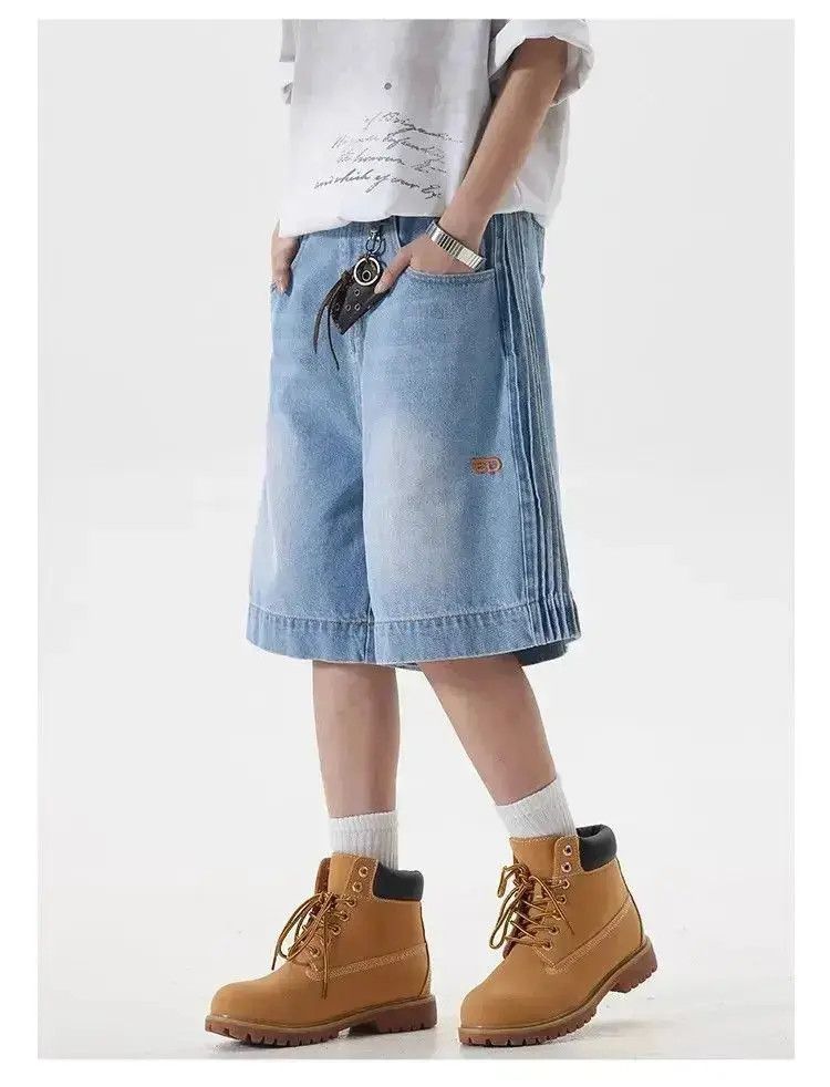 Japanese Brand Retro side striped wide leg denim shorts Size US 30 / EU 46 - 5 Thumbnail