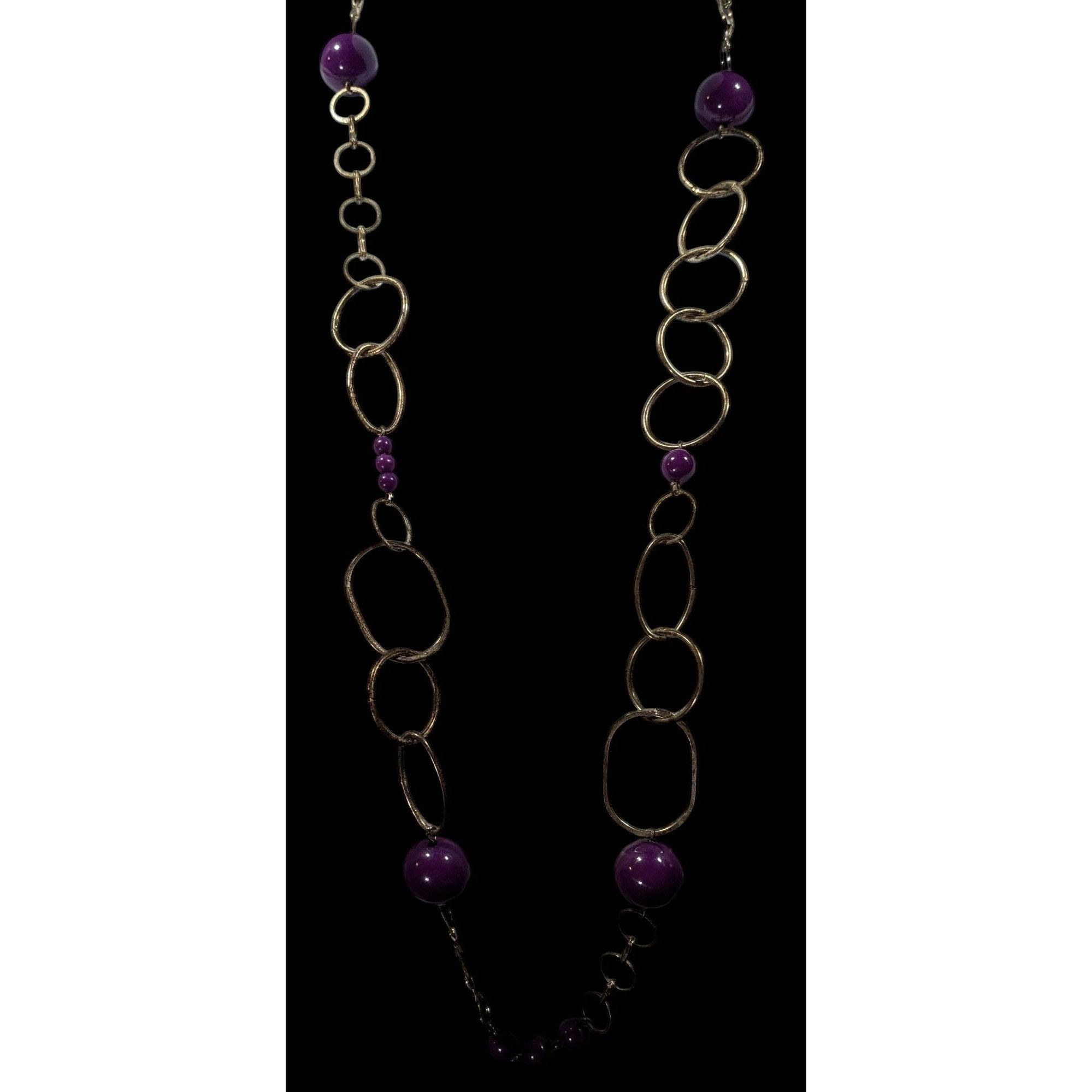 Other Chunky Silver Tone Chain Necklace With Purple Beads Size ONE SIZE - 6 Thumbnail