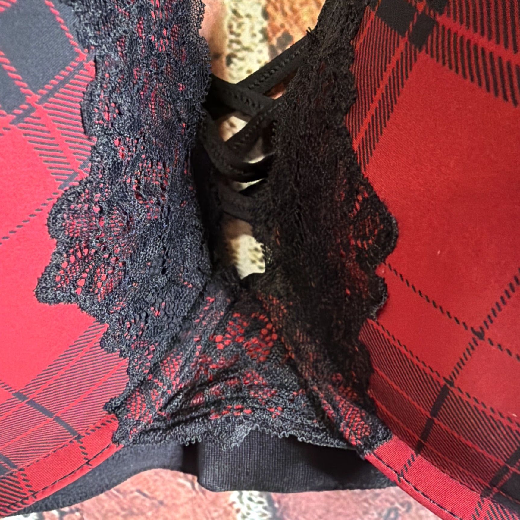 Torrid Torrid Bra 40DD Plus Size Red Plaid Lace Underwire Padded Push Up Size ONE SIZE - 2 Thumbnail