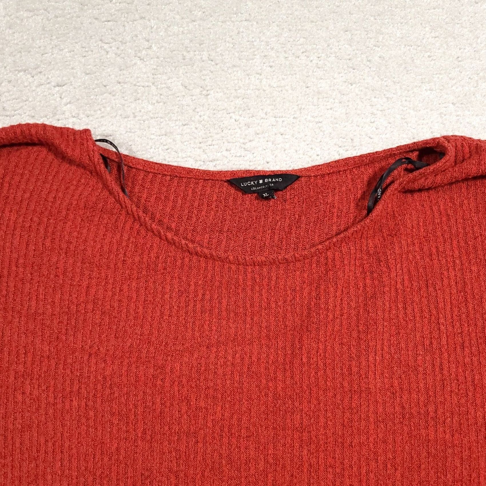 Lucky Brand Lucky Brand Sweater Women's XL Dark Orange Boat Neck Knit Ribbed Tie Sleeve Flared Sleeve Knit Pullover Size XL / US 12-14 / IT 48-50 - 3 Thumbnail