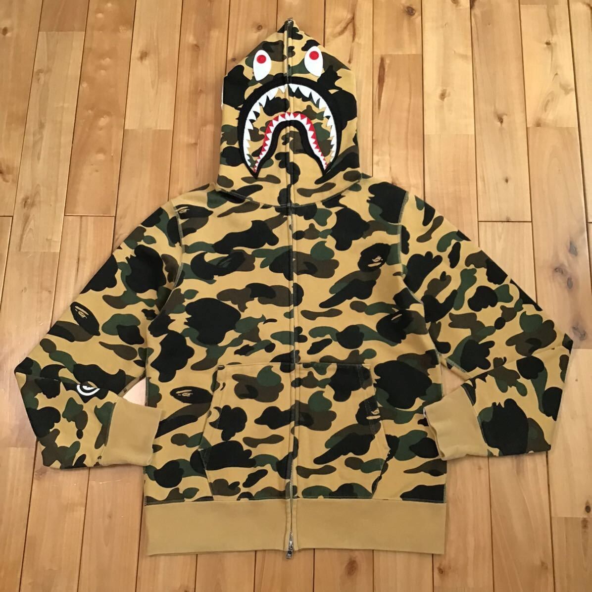 image of Bape 1St Camo Yellow Shark Full Zip Hoodie A Bathing Ape Wgm in Yellow Camo, Men's (Size Medium)