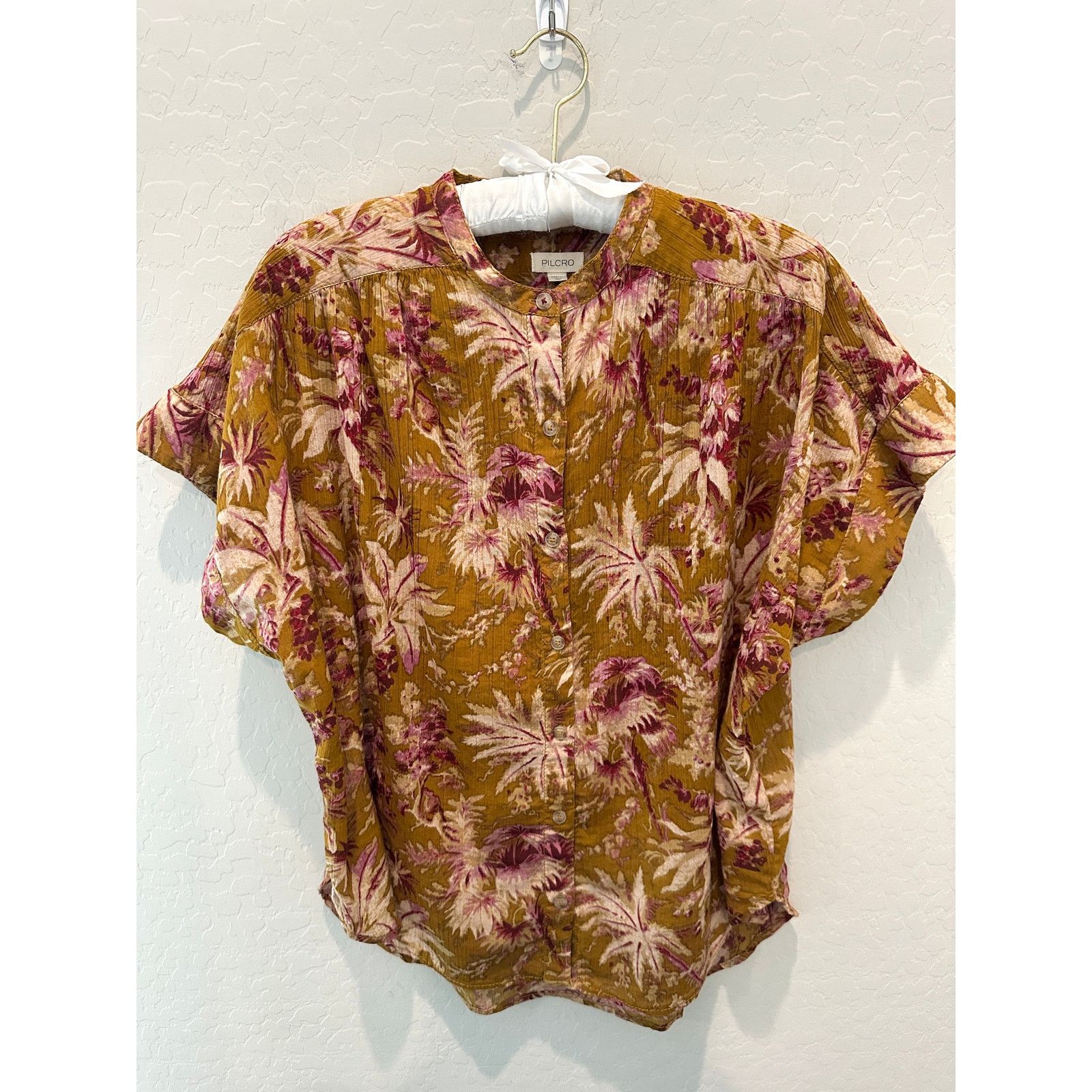 Anthropologie ANTHROPOLOGIE | Gold Floral Batwing Oversized Blouse Size XS / US 0-2 / IT 36-38 - 1 Thumbnail