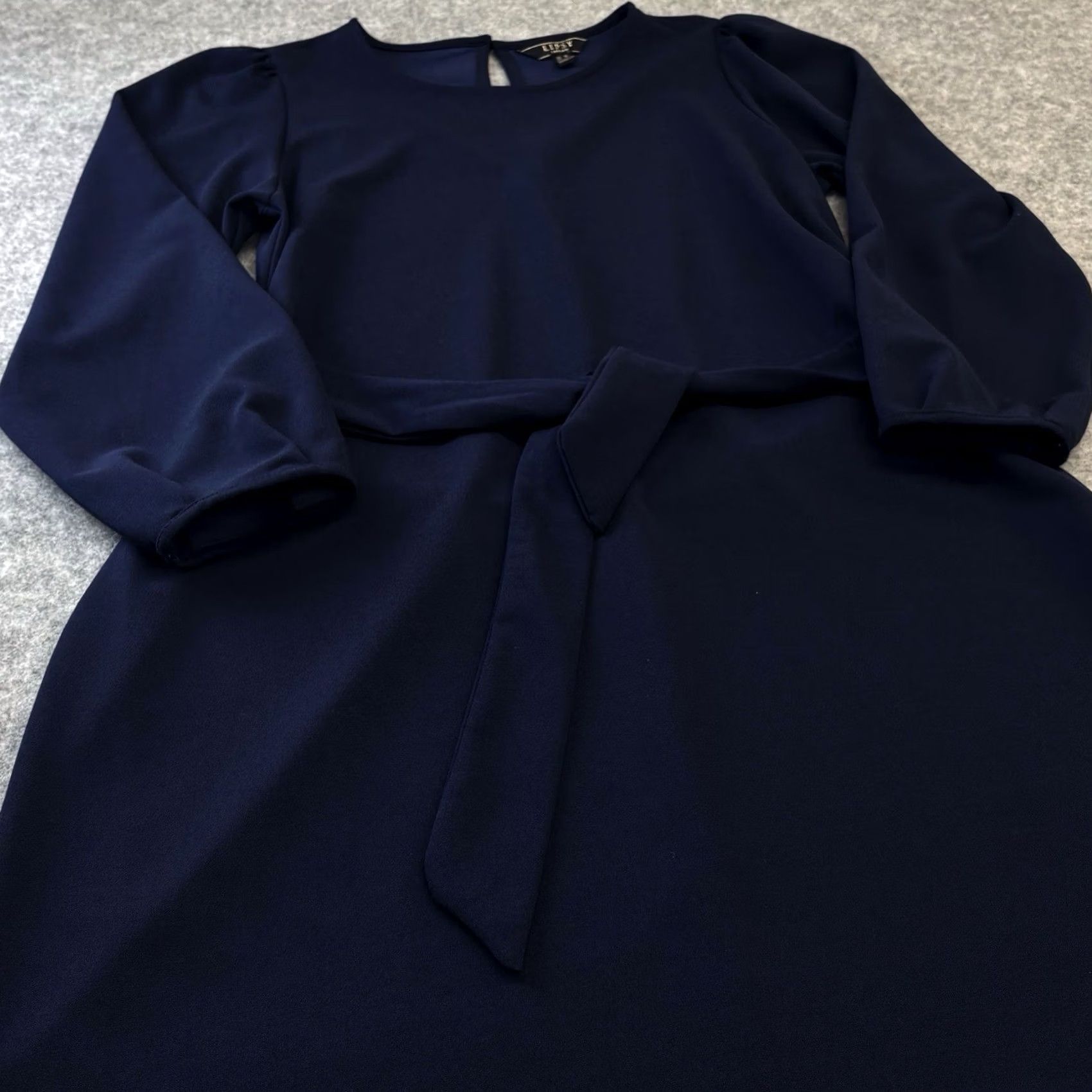 Vintage Lipsy London Shift Dress Navy Long Sleeve Round Neck Tie Waist UK16/Size 16 Women’s Size XXL / US 16-18 / IT 52-54 - 4 Thumbnail