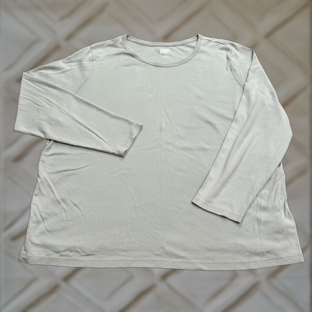 Lands' End Lands' End Plus Size 1X Long Sleeve T-Shirt Women Crew Neck Cotton Sage Green Casual Classic Size XL / US 12-14 / IT 48-50 - 1 Thumbnail
