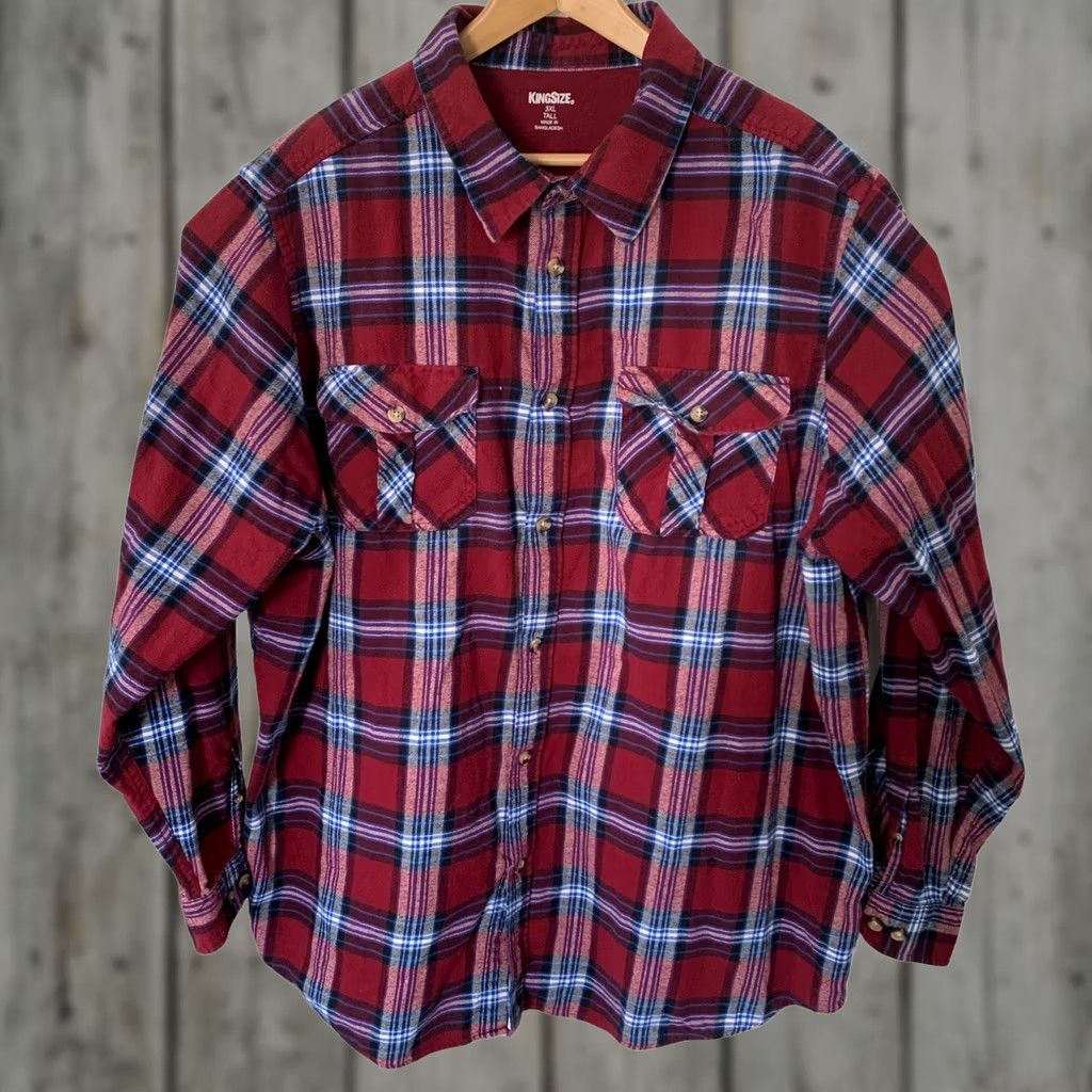 Vintage KING SIZE Flannel Shirt Mens 3XLT Tall Long Sleeve Button Front Red Plaid Size US XXL / EU 58 / 5 - 1 Thumbnail