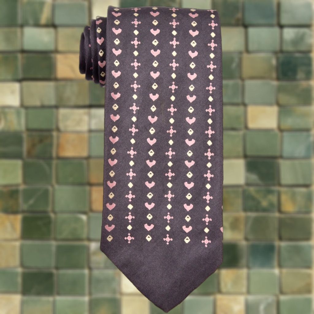 Arrow VTG Arrow 1950s Necktie Navy Blue Pink Abstract Pattern Silk Tie Men 50s Tie Size ONE SIZE - 1 Thumbnail