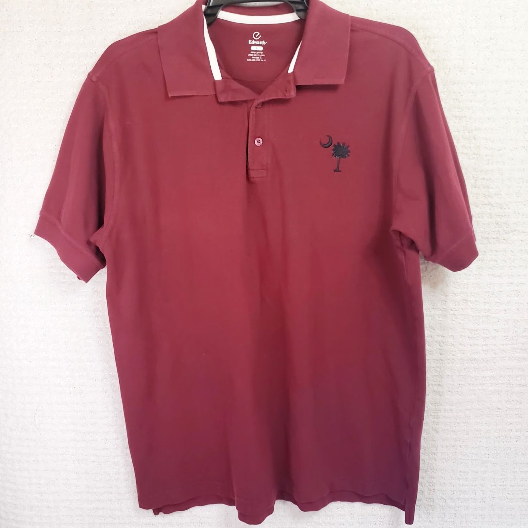 Vintage Edwards South Carolina Gamecocks Polo Shirt Mens L Garnet Short Sleeve Collared Logo Pullover Casual Golf All Seasons Moisture Wicking Quick Dry Knit Size US L / EU 52-54 / 3 - 2 Thumbnail