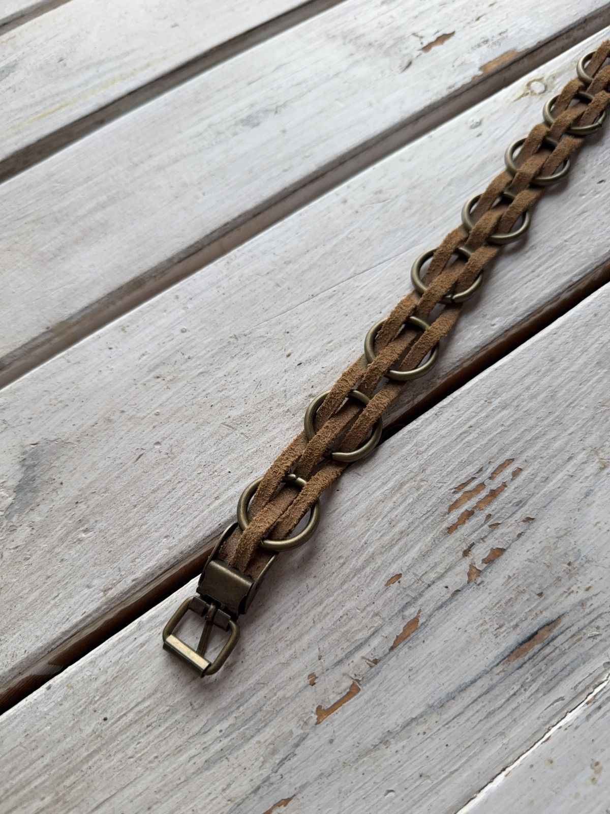 Japanese Brand VNTG Y2K Western Suede Chain Belt Boho 70s Style Brass Rings Size ONE SIZE - 8 Thumbnail