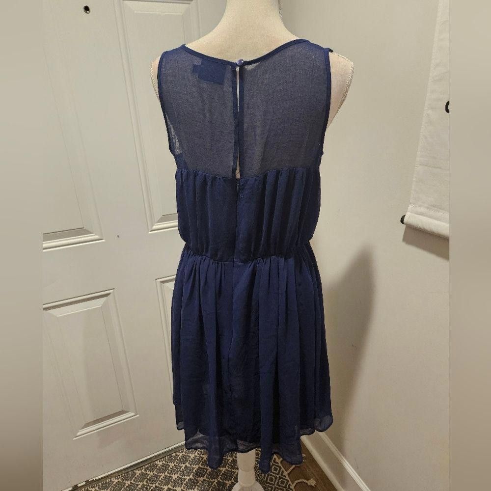 Designer Just Taylor Navy Blue Chiffon Dress Size L / US 10 / IT 46 - 2 Thumbnail