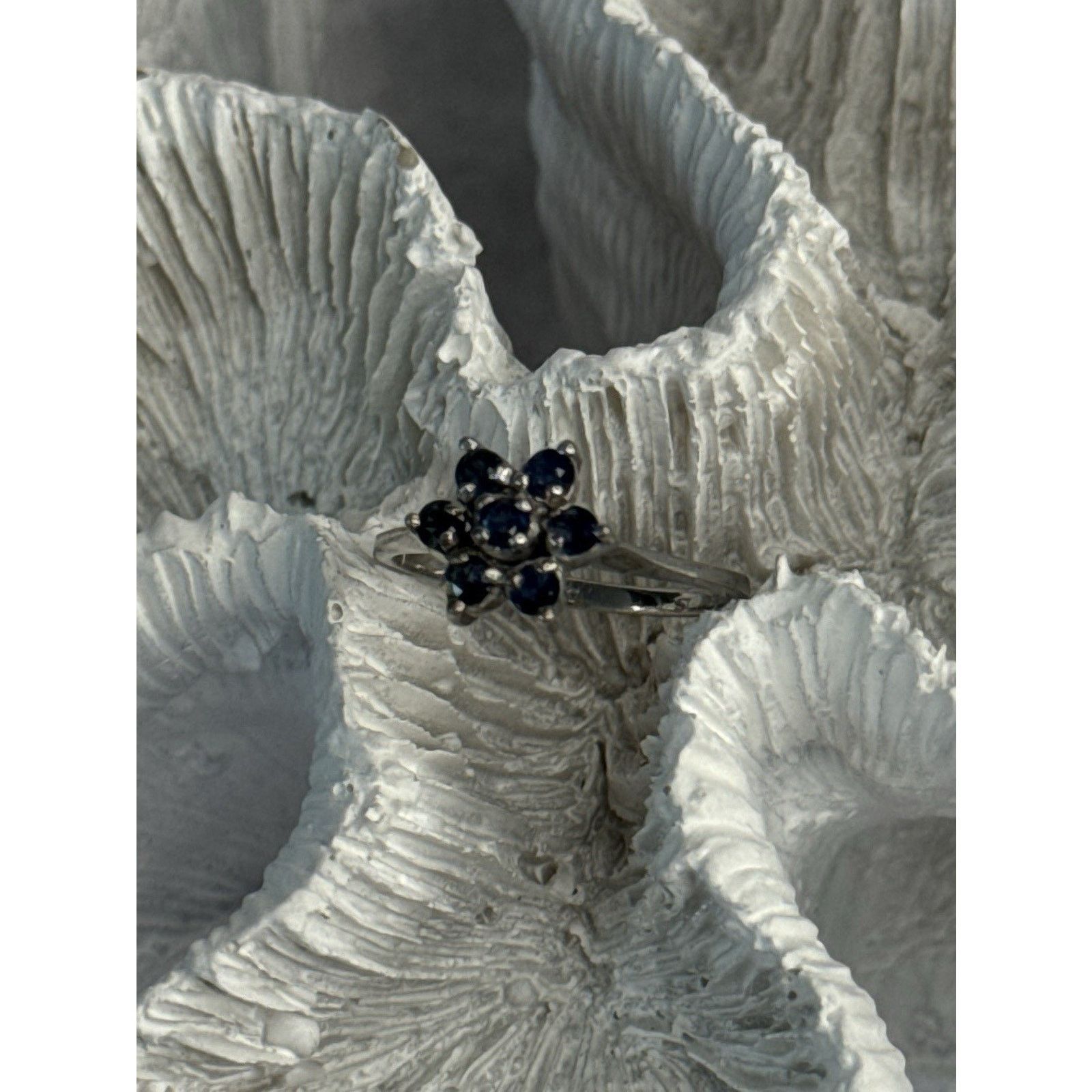 Jewelry 925 STERLING SILVER SAPPHIRE FLOWER RING SIZE 6 Size ONE SIZE - 4 Thumbnail