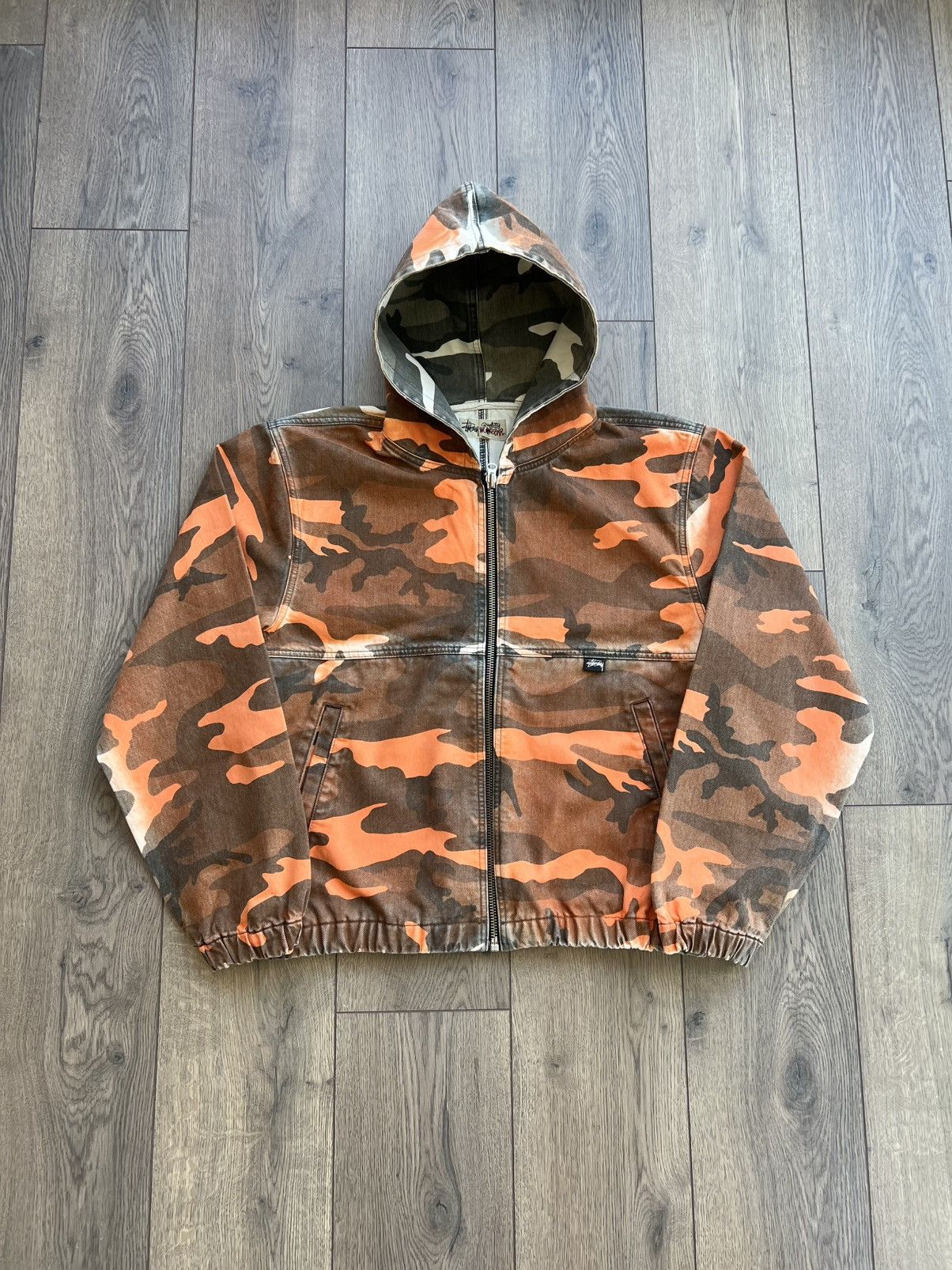 Stussy Stussy Spray Dye Hooded Work Jacket Faded Pink | Grailed