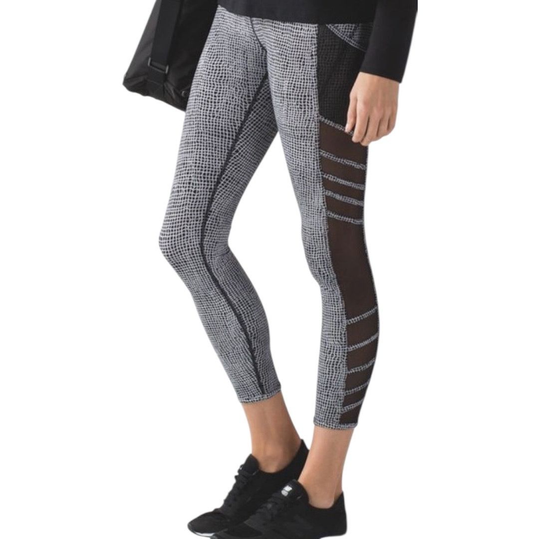 Lululemon Wild And Free Tight Pocketsfall Net White Black 12, Women's (Size 34)
