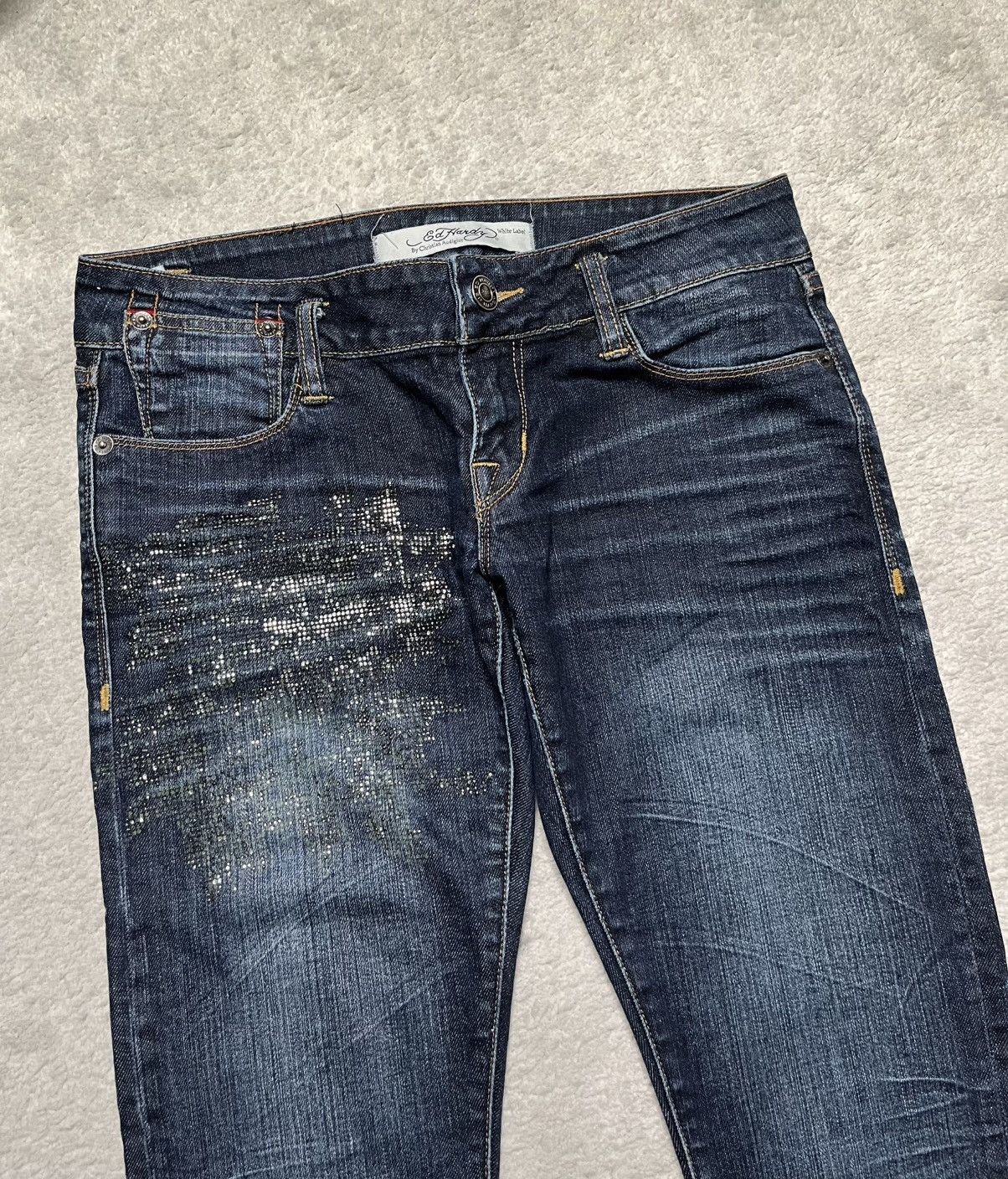 Ed Hardy Vintage Dark Blue Skinny Jeans Trousers Ed Hardy Sequins Size 28" / US 6 / IT 42 - 2 Thumbnail