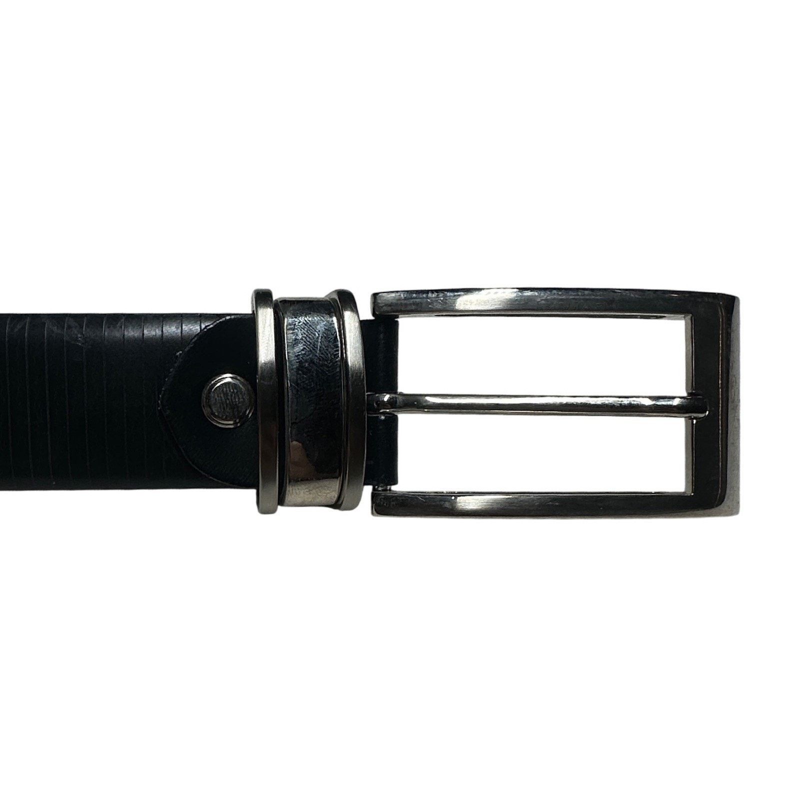 Other Code Azure Leather Belt Mens 44 Black Textured Silver Buckle Size 44 - 4 Thumbnail
