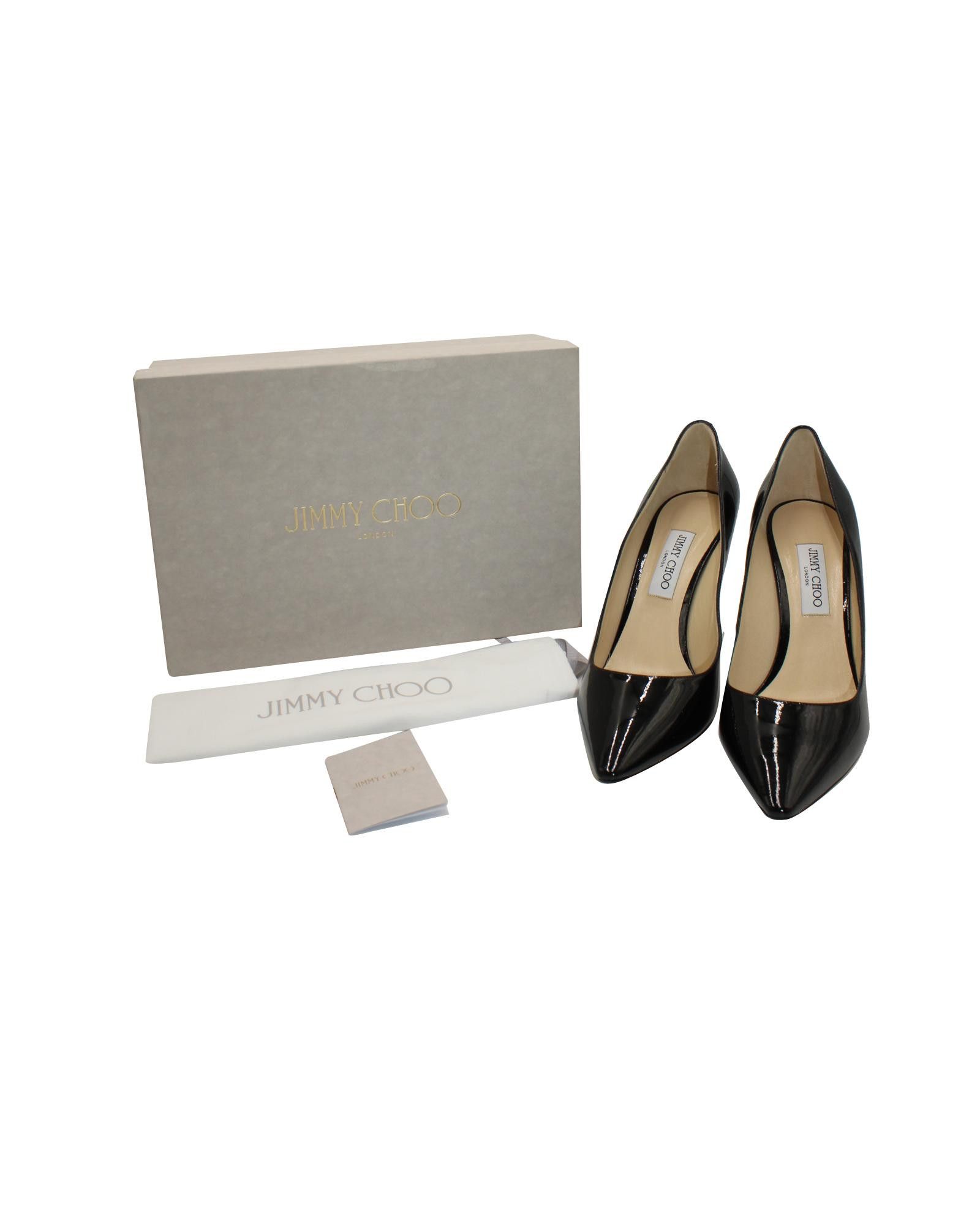 image of Jimmy Choo Pointed-Toe Black Patent Leather Pumps Shoes, Women's (Size 12)