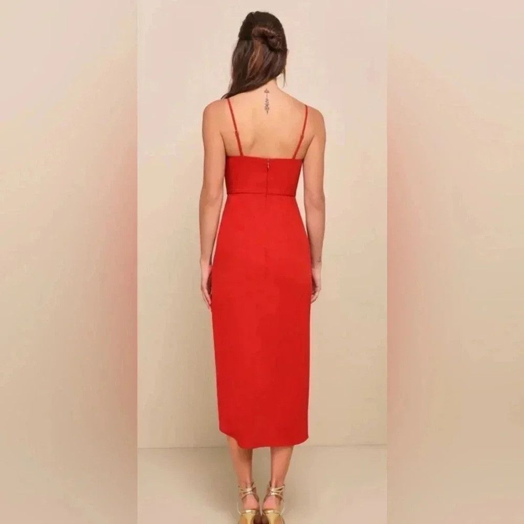 Lulus NEW with tags (NWT) Lulu’s Reinette Rust Red Midi Dress Size XXS / US 00 / IT 34 - 3 Thumbnail