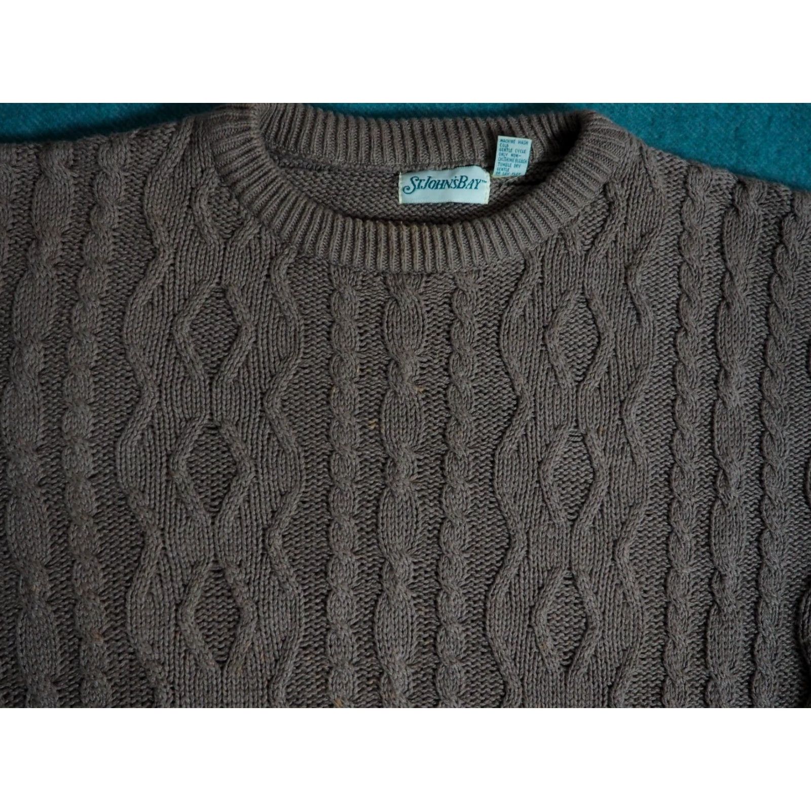 Vintage VINTAGE St. John's Bay Cotton Brown Cable-Knit Fisherman USA Pullover Sweater L Mens 90s Brown Cable Knit Size US L / EU 52-54 / 3 - 3 Thumbnail