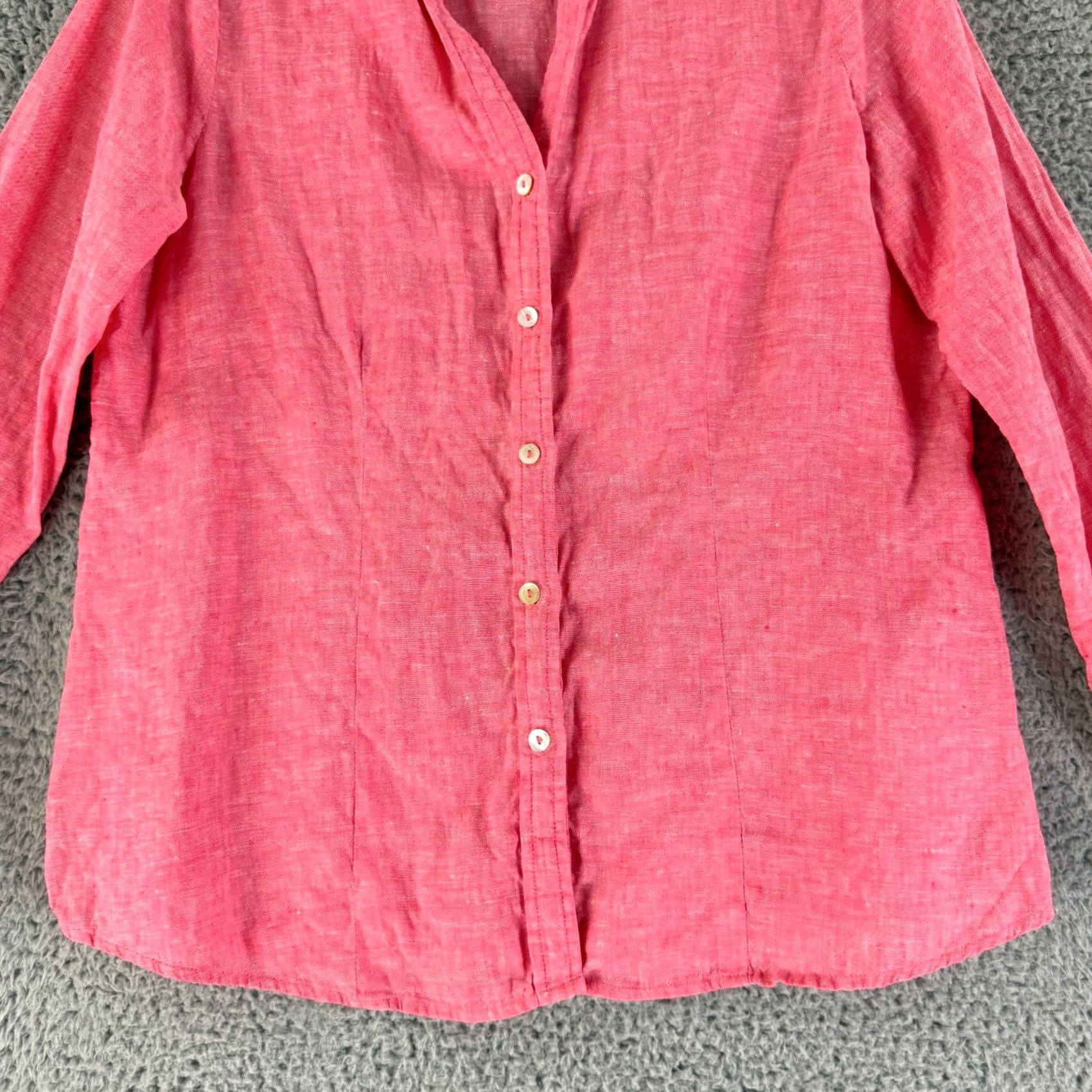 Vintage Foxcroft Button-Up Shirt Womens Medium Pink 100% Linen Long Sleeve Casual Summer Size M / US 6-8 / IT 42-44 - 5 Thumbnail