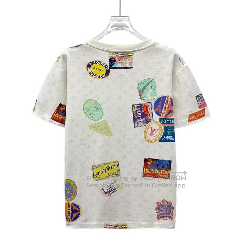 Louis Vuitton Louis Vuitton 25 white logo full print cotton crew neck sh Size US L / EU 52-54 / 3 - 2 Thumbnail