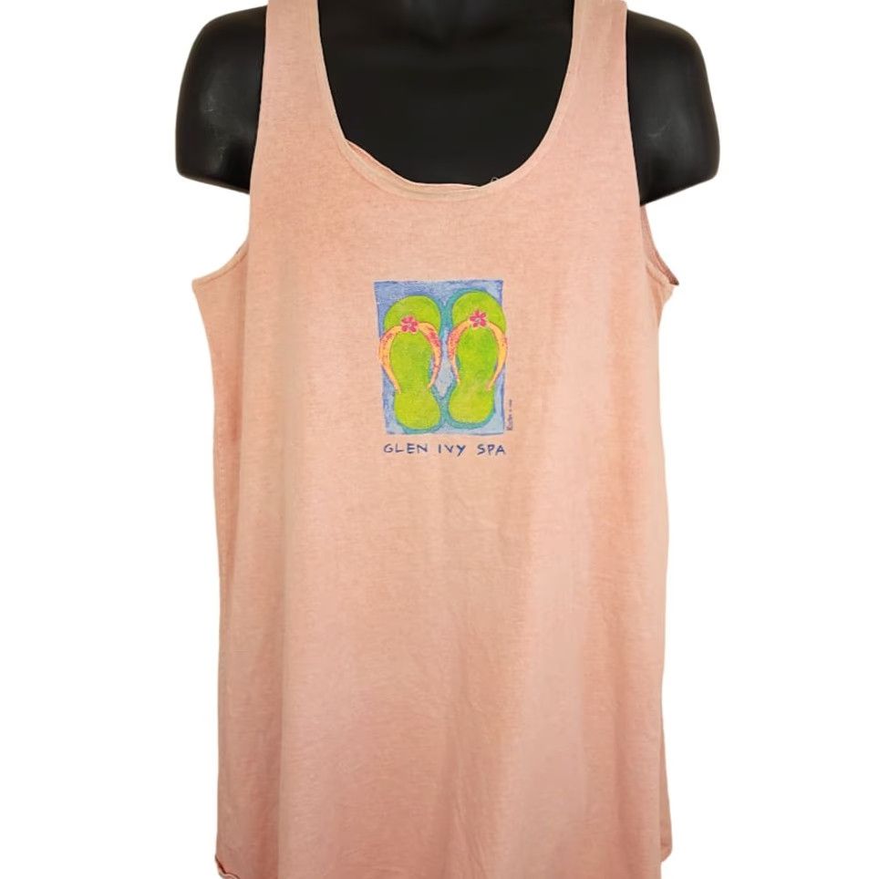 Pinko VINTAGE Glen Ivy Spa Tank Top Womens XL Pink Tank Womens XL Pink Cotton 90s Made In USA Size XL / US 12-14 / IT 48-50 - 2 Thumbnail
