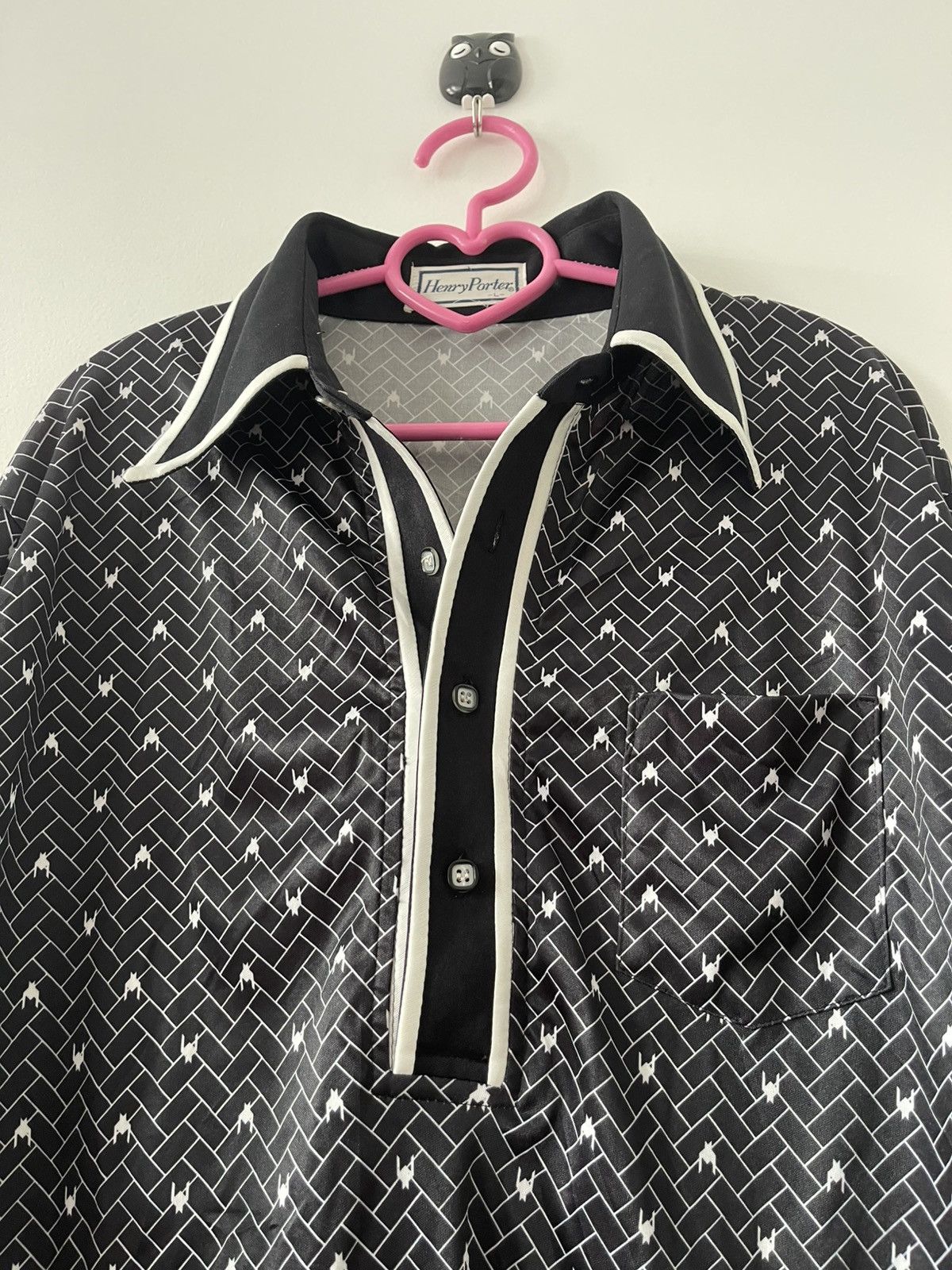 Vintage Rare 70s Retro HENRY PORTER Big Collar Houndstooth All Over Size US L / EU 52-54 / 3 - 2 Thumbnail