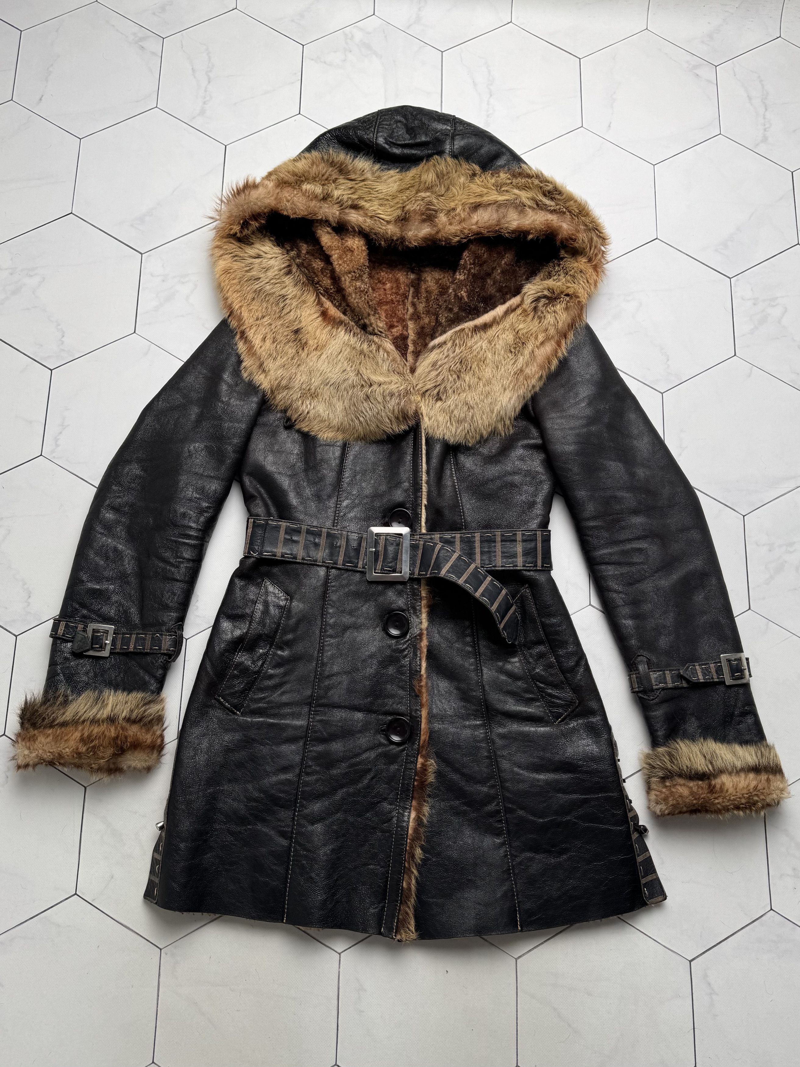 Vintage Vintage Real Sheepskin Hooded Coat With Belted (B550)E2D15 Size S / US 4 / IT 40 - 1 Thumbnail