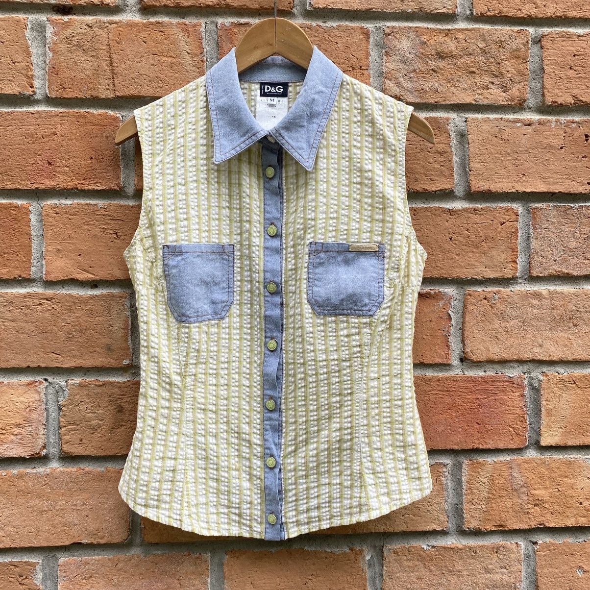 Dolce & Gabbana D&G Green Stripe Sleeveless Blouse with Denim Collar Size M / US 6-8 / IT 42-44 - 6 Thumbnail