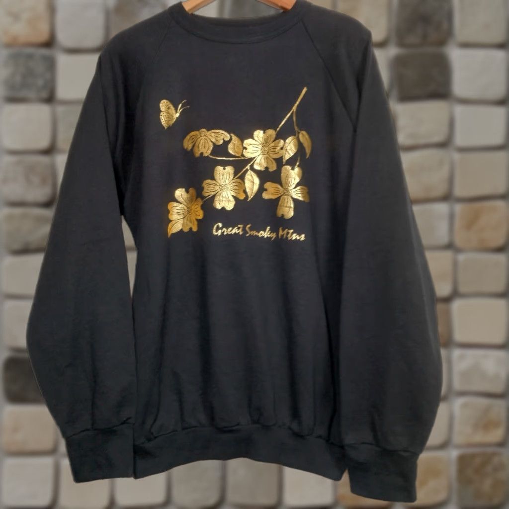 Vintage VINTAGE Alore Great Smoky Mountains Sweatshirt XL Women's Raglan Black Gold Flowers Size XL / US 12-14 / IT 48-50 - 1 Thumbnail